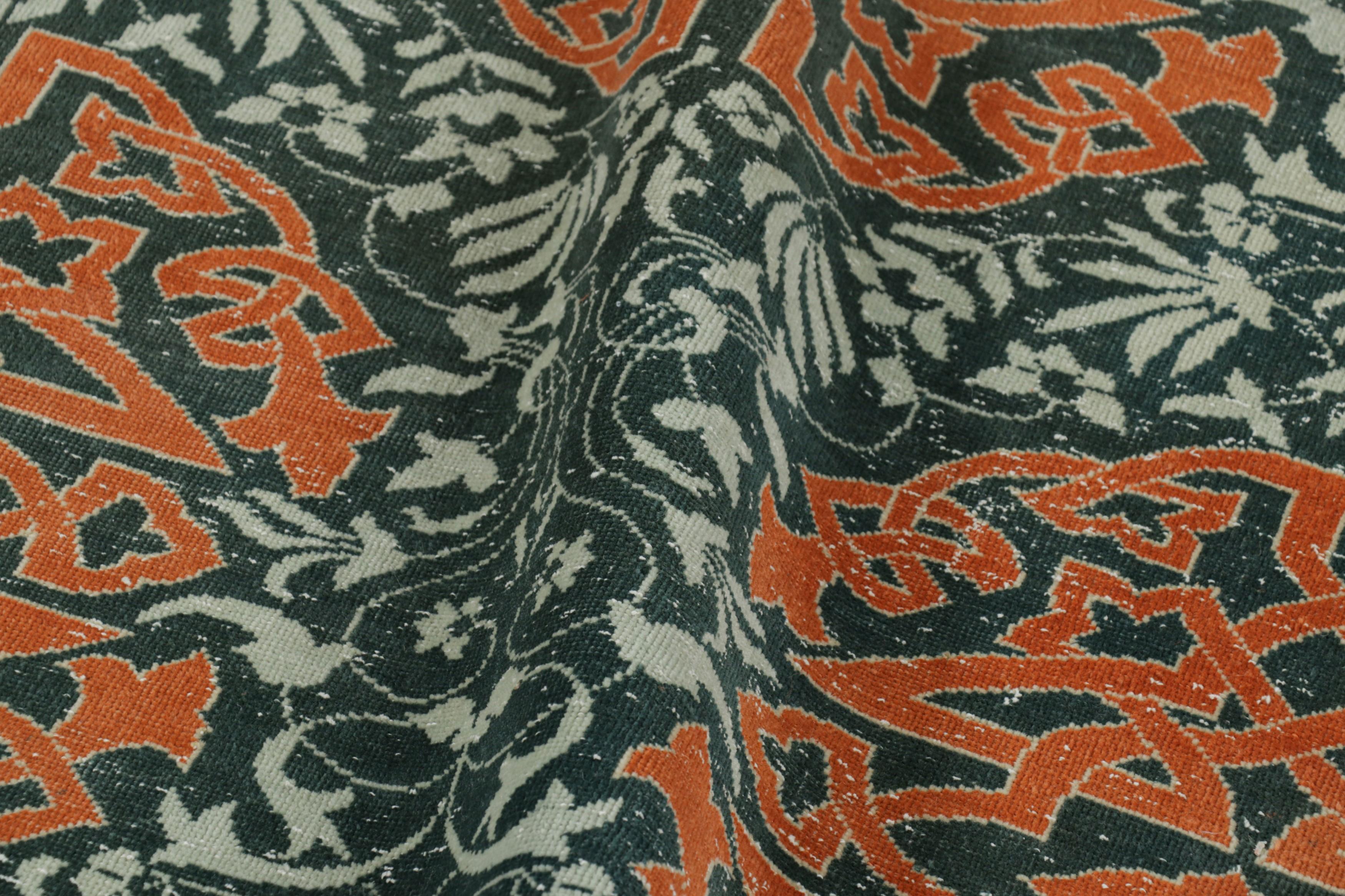 Wool Vintage Hereke Runner Rug in Teal with Orange Arabesque Medallions  Rug & Kilim For Sale
