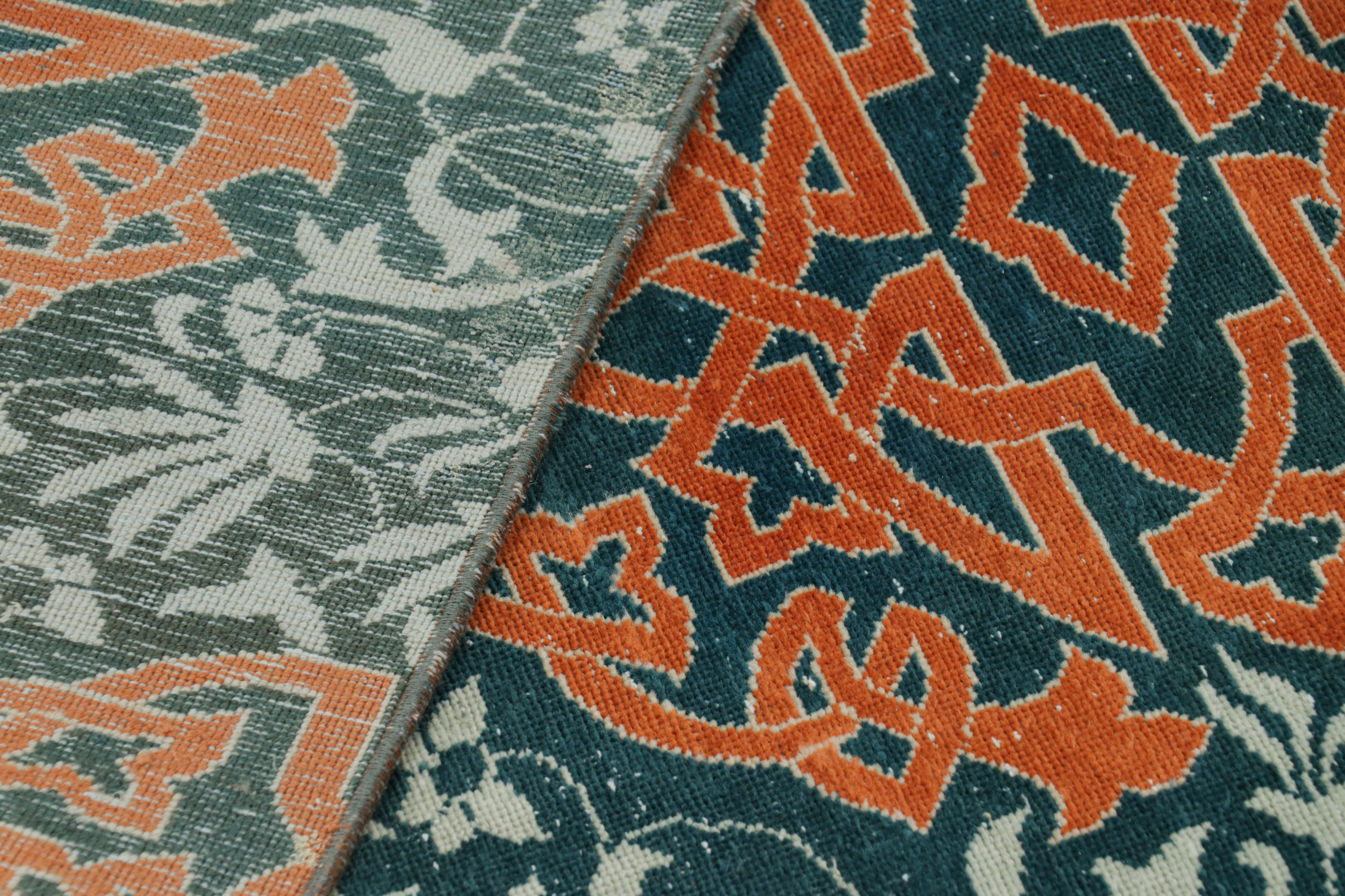 Vintage Hereke Runner Rug in Teal with Orange Arabesque Medallions  Rug & Kilim For Sale 1