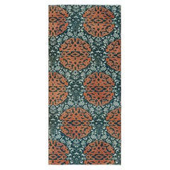 Vintage Hereke Runner Rug in Teal with Orange Arabesque Medallions  Rug & Kilim