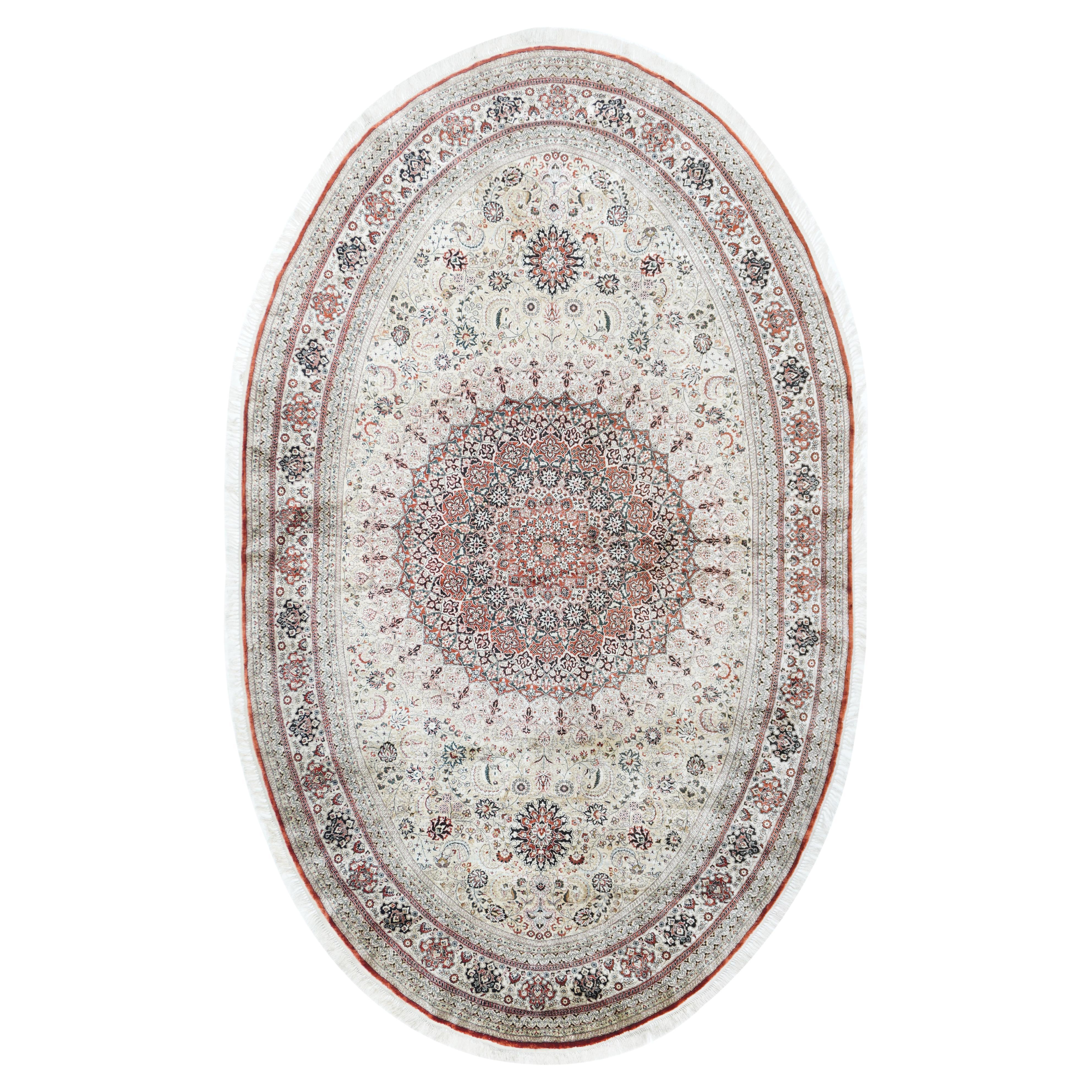 Extremely Fine Turkish Silk Hereke. Oval Rug 4'10'' x 7'11'' For Sale
