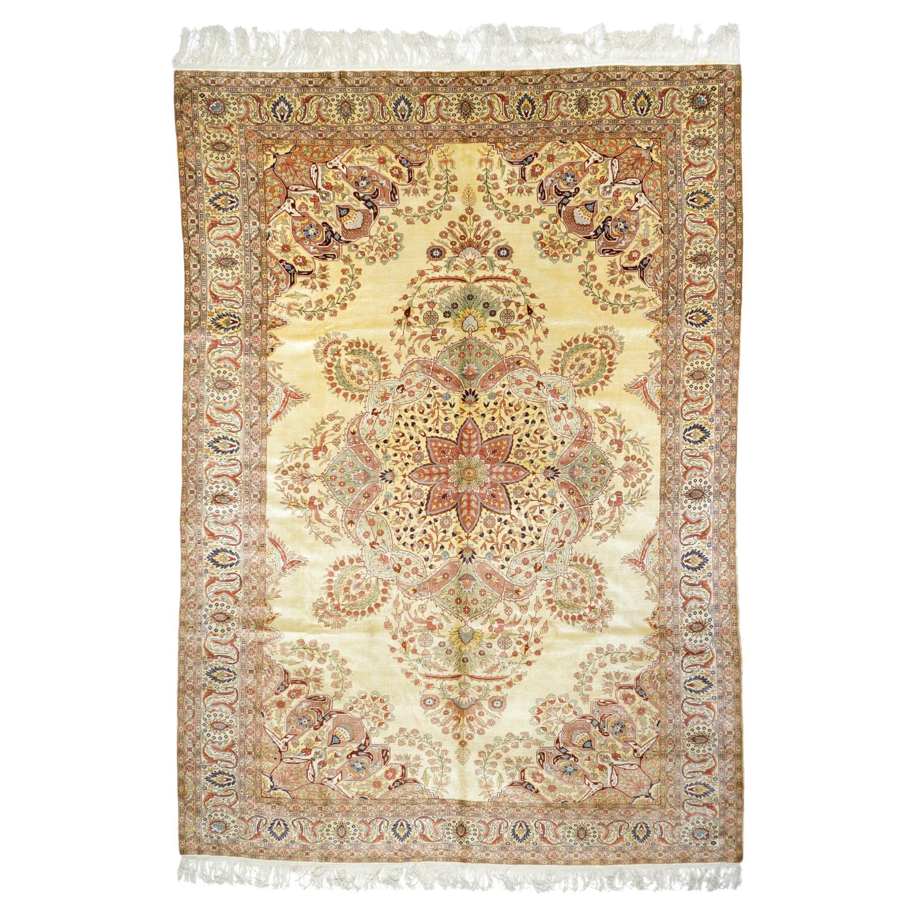 Extremely Fine Turkish Silk Herekeh Rug 6'5'' x 9'6'' For Sale
