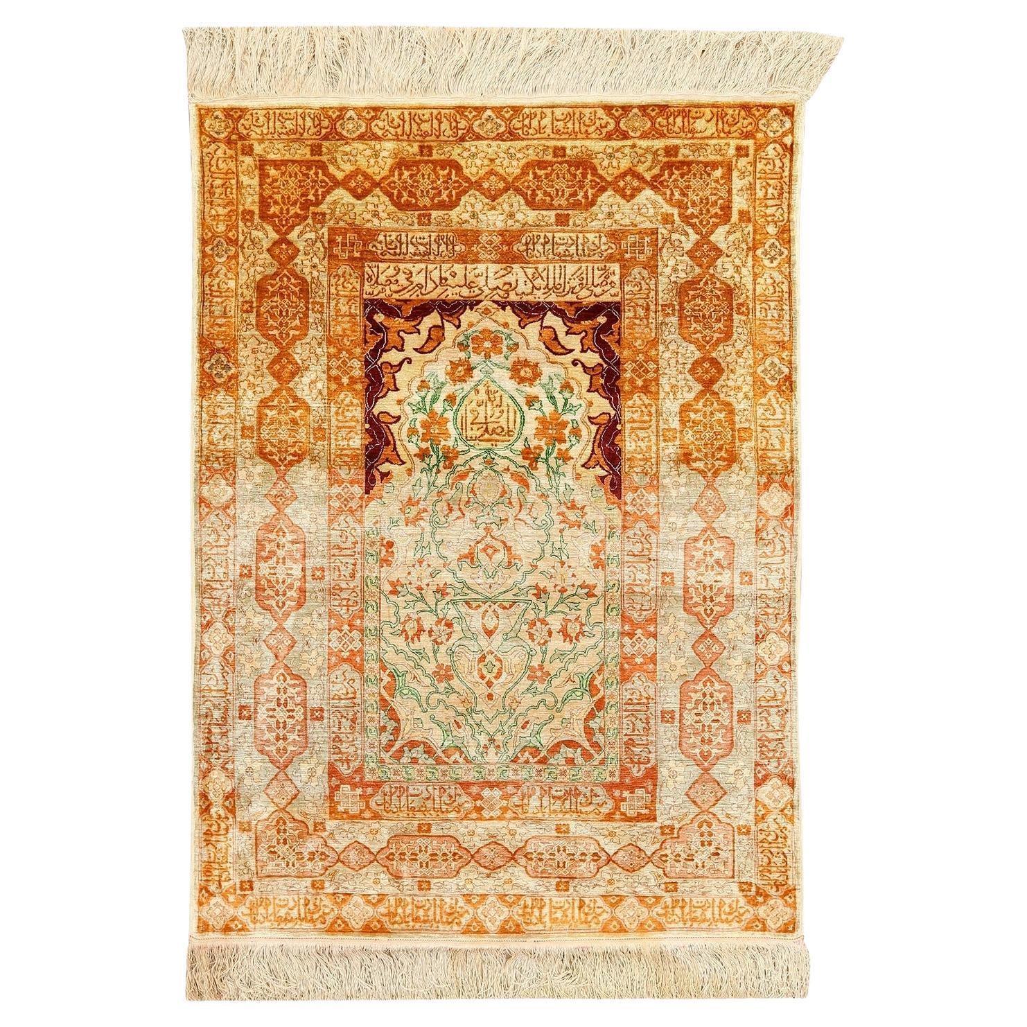 Vintage Herekeh Rug in Pure Silk - Size: 4'5x3'4