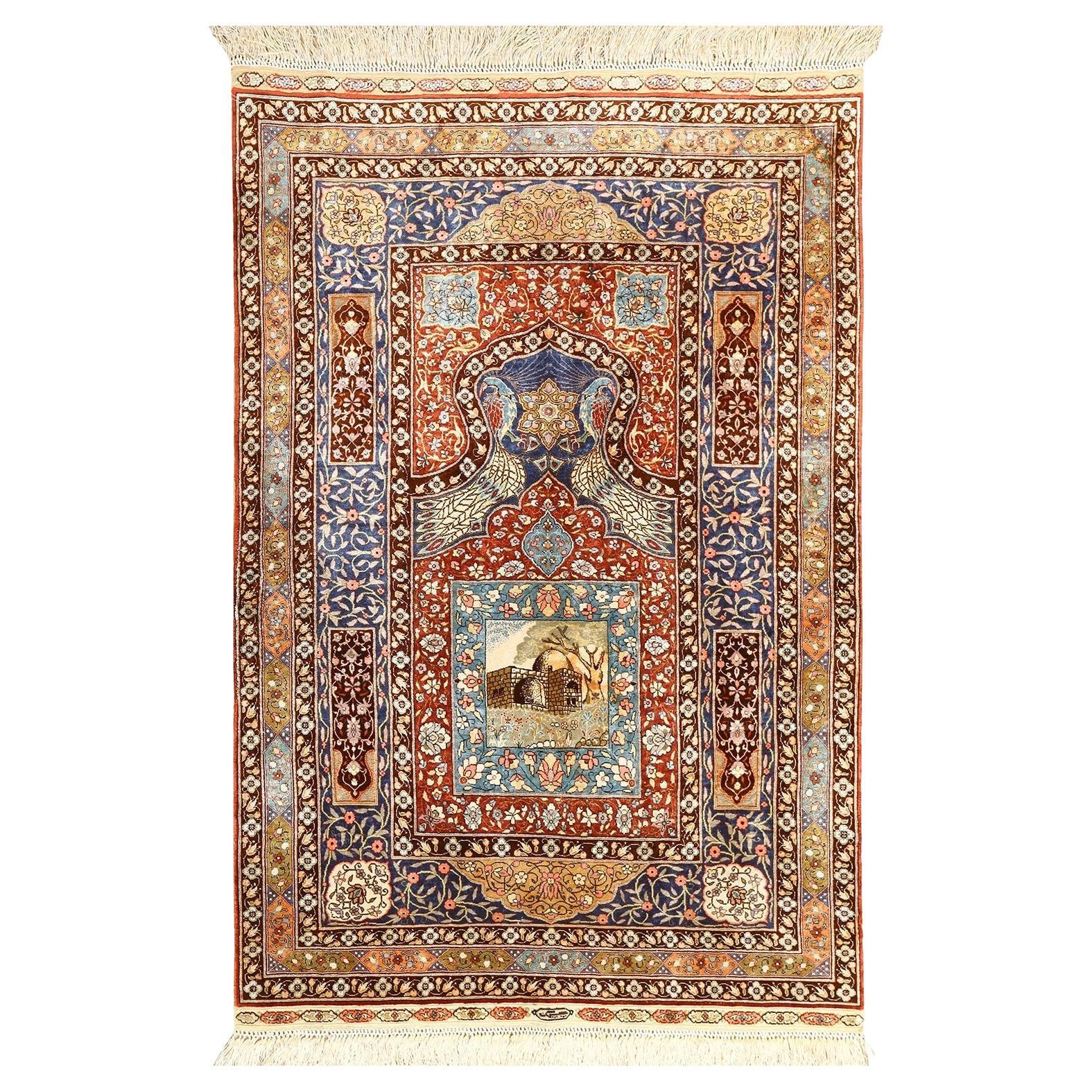 Vintage Herekeh Rug in Pure Silk - Size: 4'7x3'0 For Sale