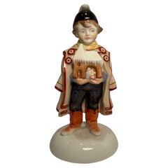 Vintage Herend Boy Holding Manger Fine Quality Hungarian Porcelain Figurine