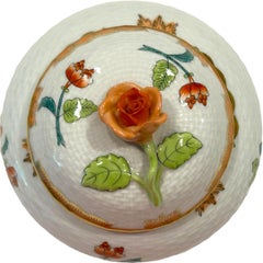 Vintage Herend Decorative Box/Jar Raised Basket Pattern w/ Orange Rose Knob