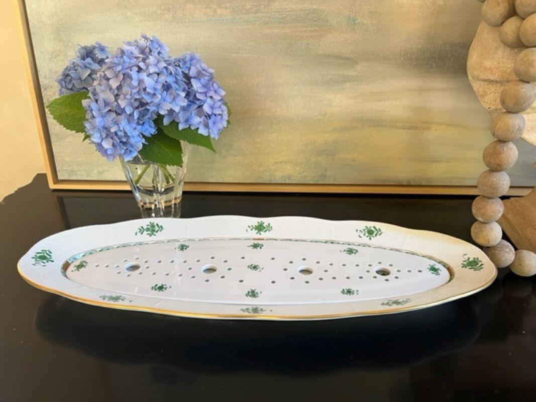 Vintage fish platter by Herend, handmade of porcelain and hand painted in Hungary with 24K gold accents.  The pattern originally introduced in 1930 was originally named 