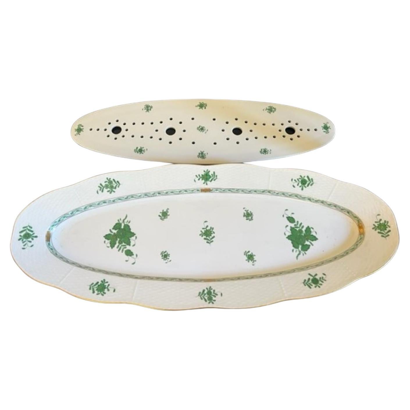 Czech Vintage Herend Fish Platter With Strainer, C. 1960's