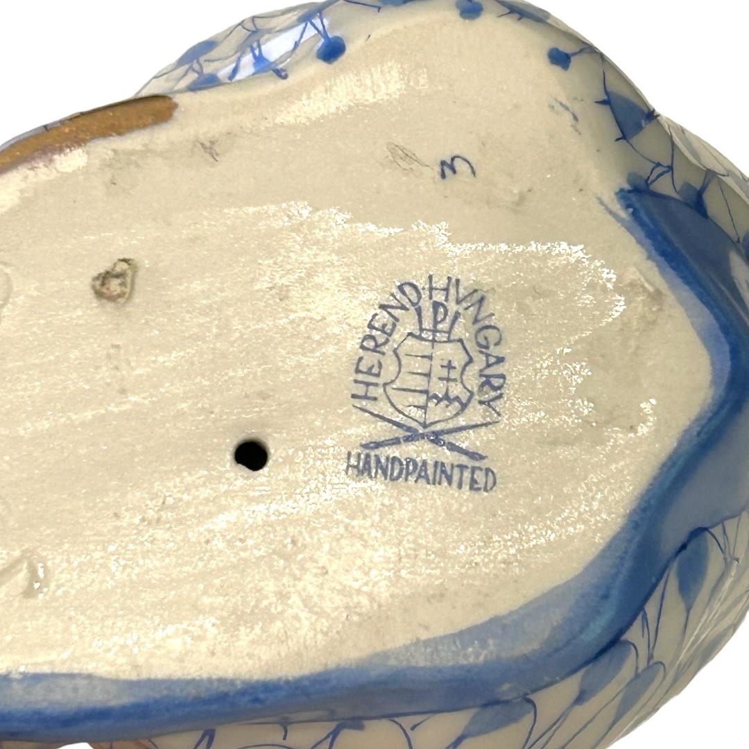 Vintage Herend Handpainted Blue Fishnet Porcelain “Cat” Figurine 2