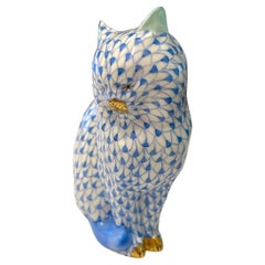 Vintage Herend Handpainted Blue Fishnet Porcelain “Cat” Figurine