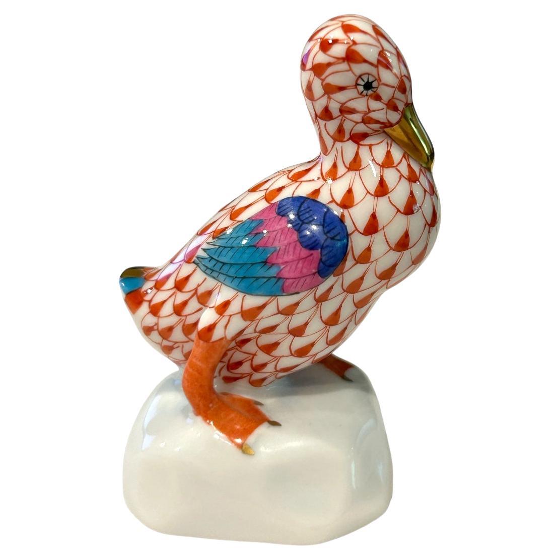 Vintage Herend Handpainted Rust/Orange Fishnet Porcelain “Duck” Figurine