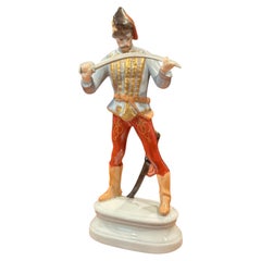 Vintage Herend Hungary Hand-Painted Porcelain Hussar with Sabre Figurine