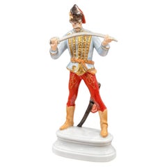 Vintage Herend Hungary Hand-Painted Porcelain Hussar with Sabre Figurine