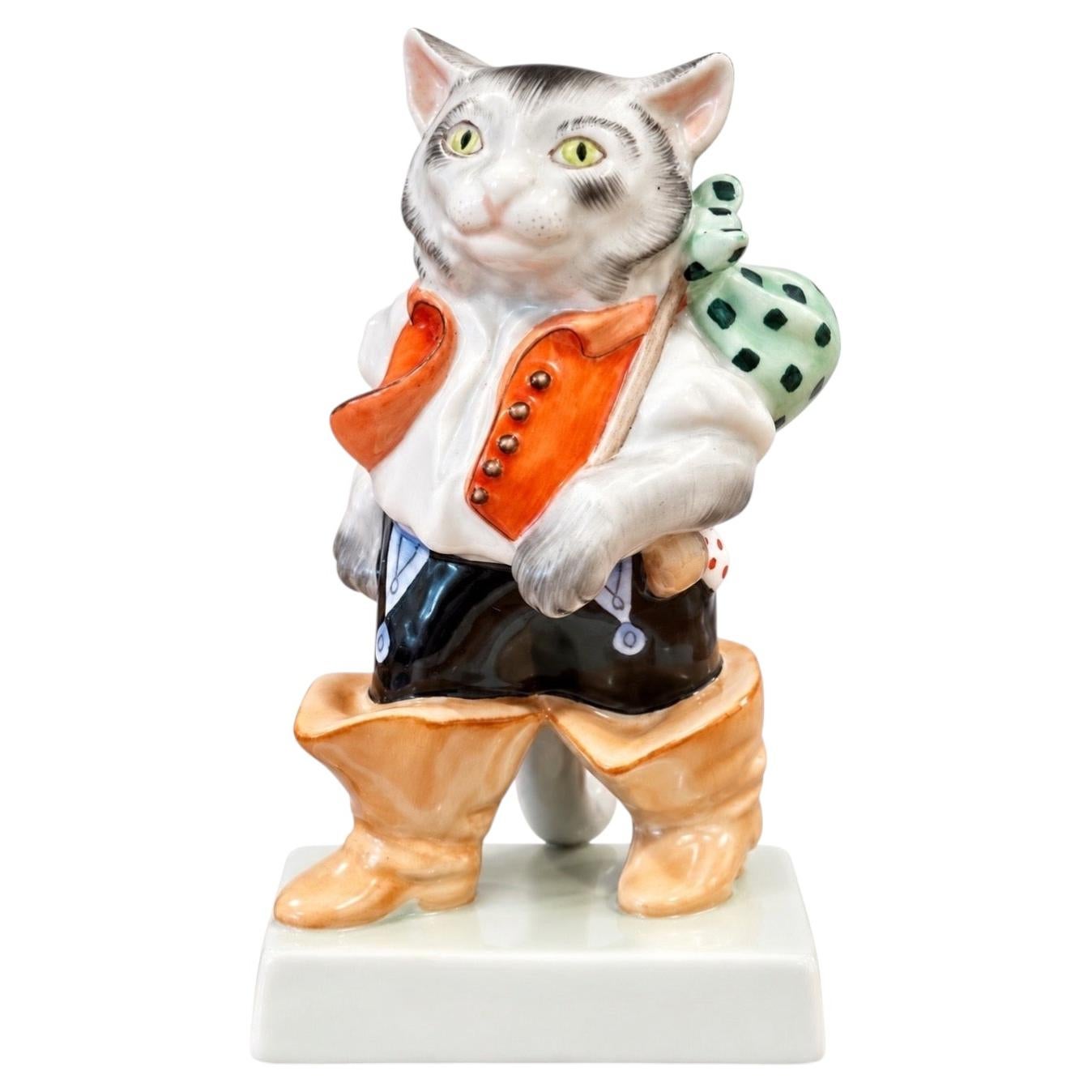 Pre-owned Herend Vintage Hungary Hand-painted "puss In Boots" Figurine In Beige