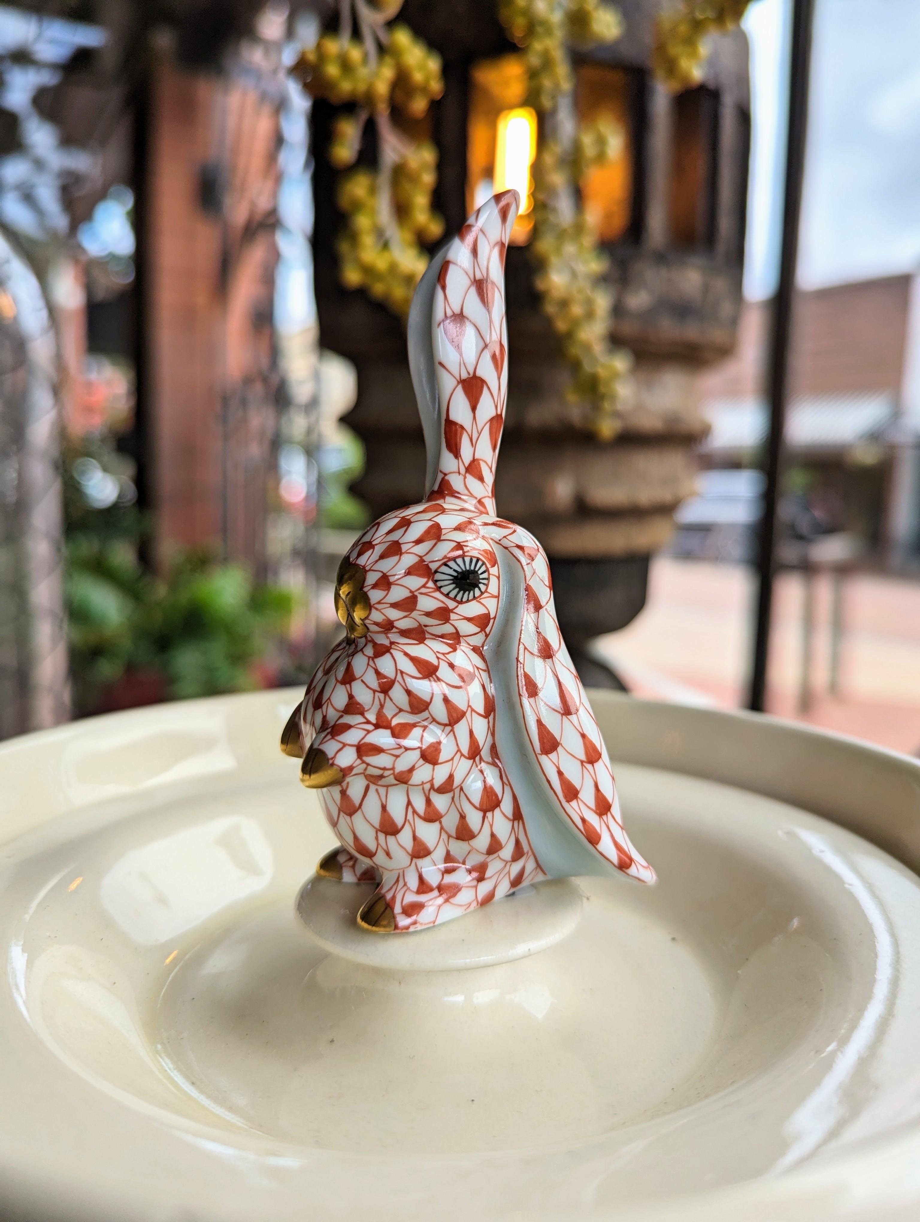 Stunning vintage Herend porcelain bunny figurine with one ear up, created in Hungary Europe with fine craftsmanship. Herend Porcelain Manufactory (created in 1826) has been making a variety of porcelain sets with the highest of quality. All