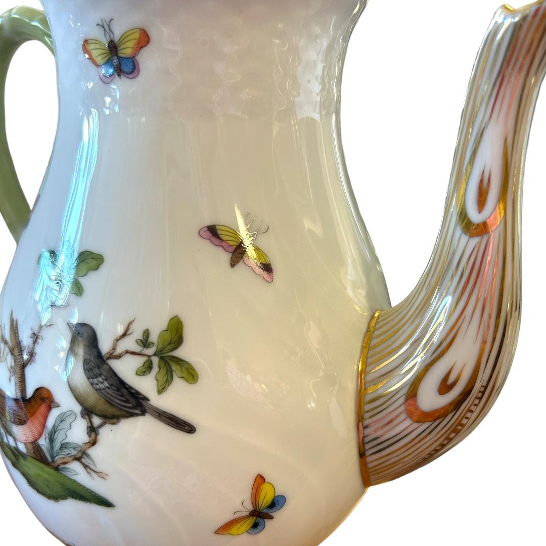 Hungarian Vintage Herend “Rothschild Bird” Coffee Pot with Pink Rose 'Large' For Sale