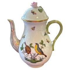 Retro Herend “Rothschild Bird” Coffee Pot with Pink Rose 'Large'