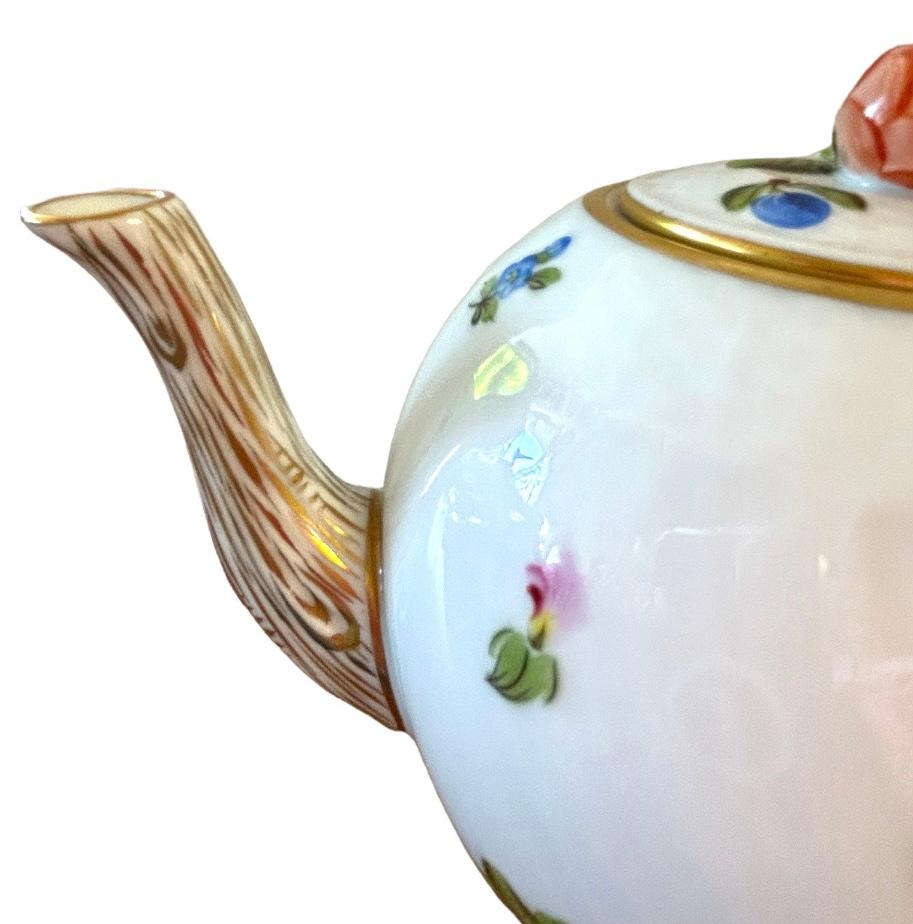 Hungarian Vintage Herend Tea Pot with Floral and Gold Details For Sale