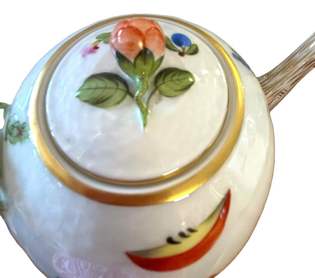 Vintage Herend Tea Pot with Floral and Gold Details For Sale 1