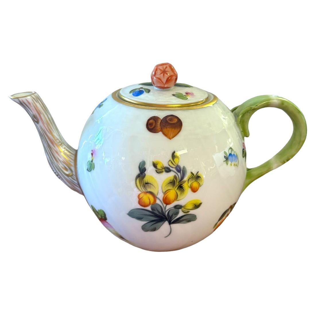 Vintage Herend Tea Pot with Floral and Gold Details