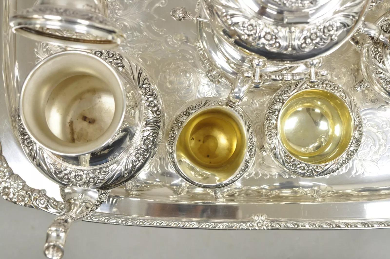 20ième siècle Service à thé Rogers Bros 1847 avec plateau - 7 pièces