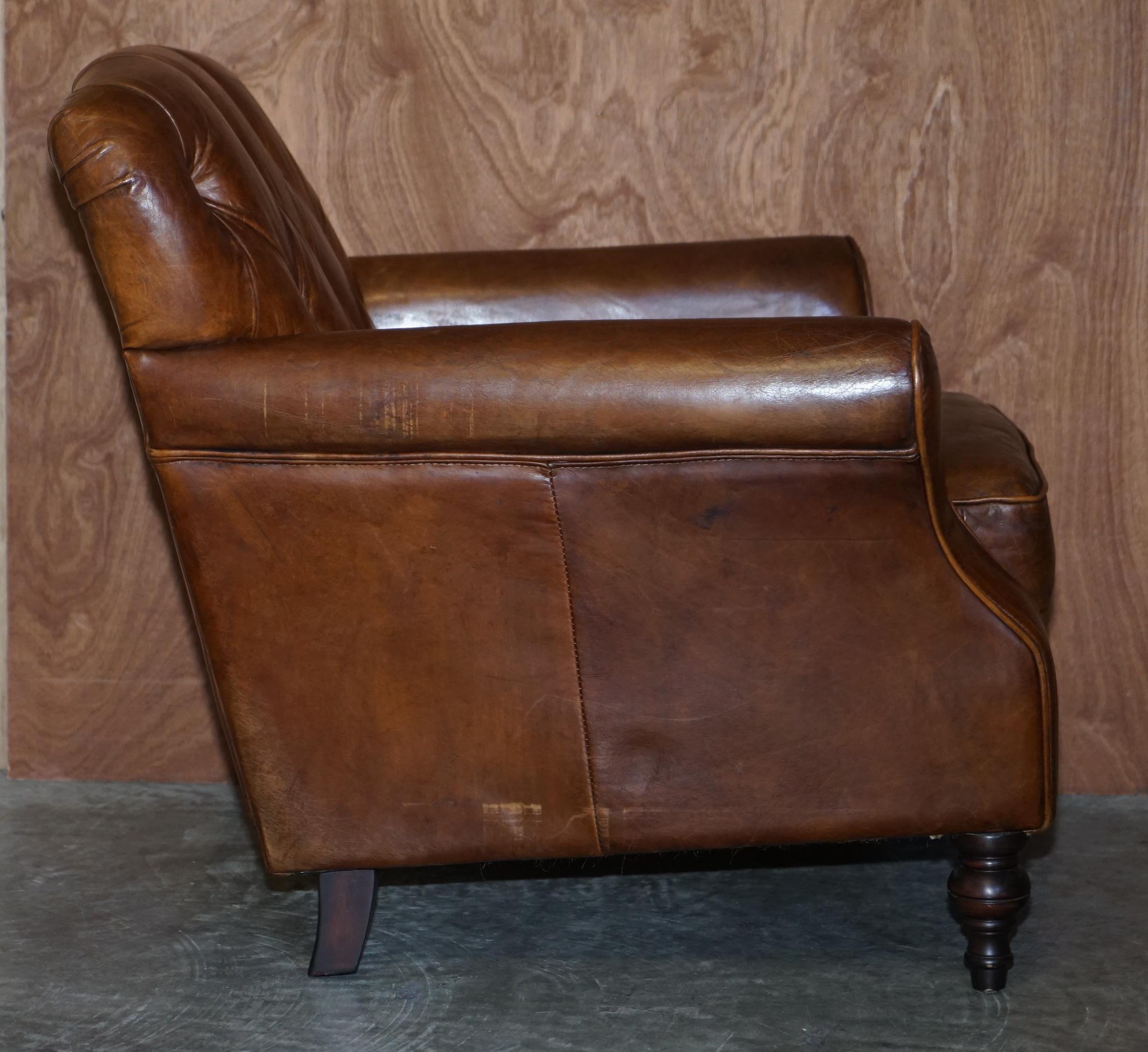 Vintage Heritage Aged Brown Leather Chesterfield Club Armchair Nice Tufting 5