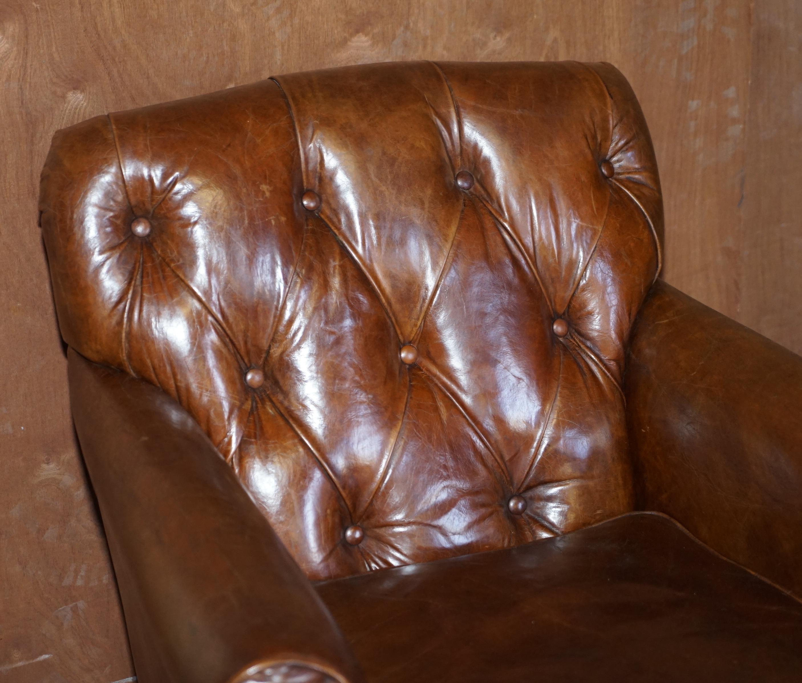 English Vintage Heritage Aged Brown Leather Chesterfield Club Armchair Nice Tufting