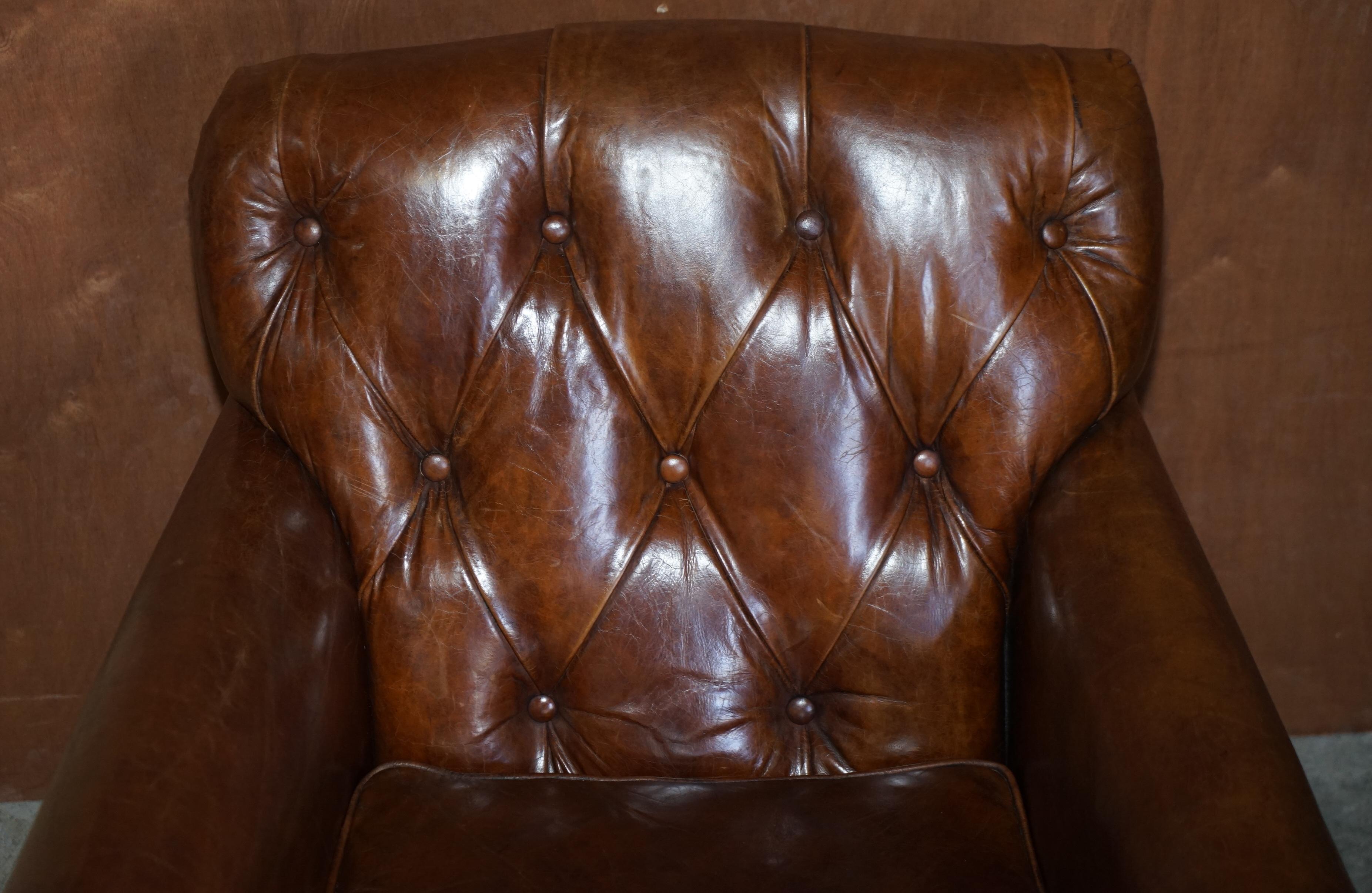 Hand-Crafted Vintage Heritage Aged Brown Leather Chesterfield Club Armchair Nice Tufting