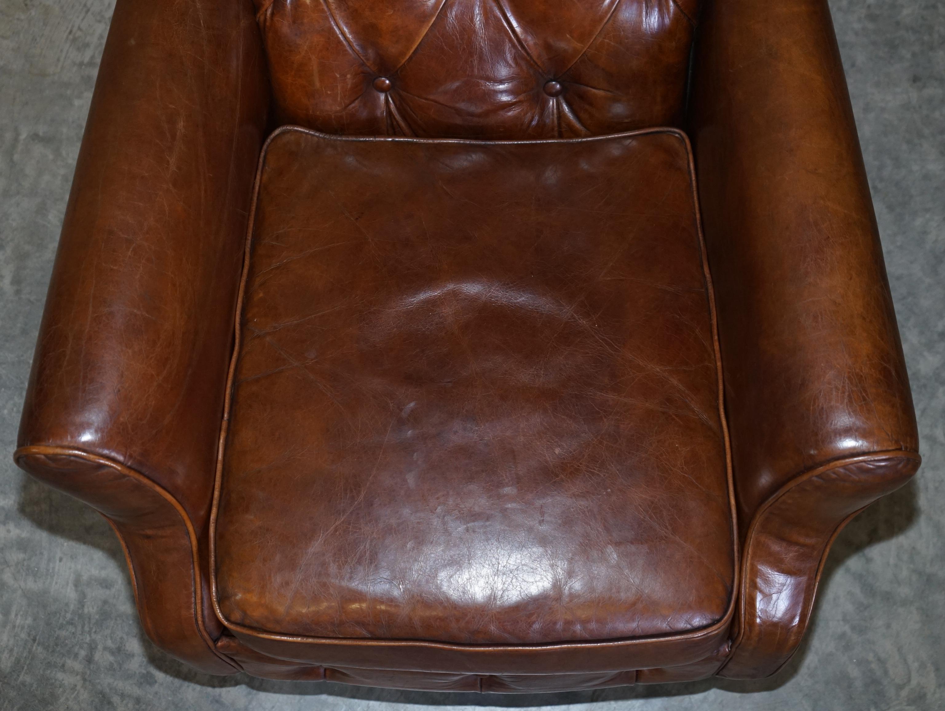 Vintage Heritage Aged Brown Leather Chesterfield Club Armchair Nice Tufting 1