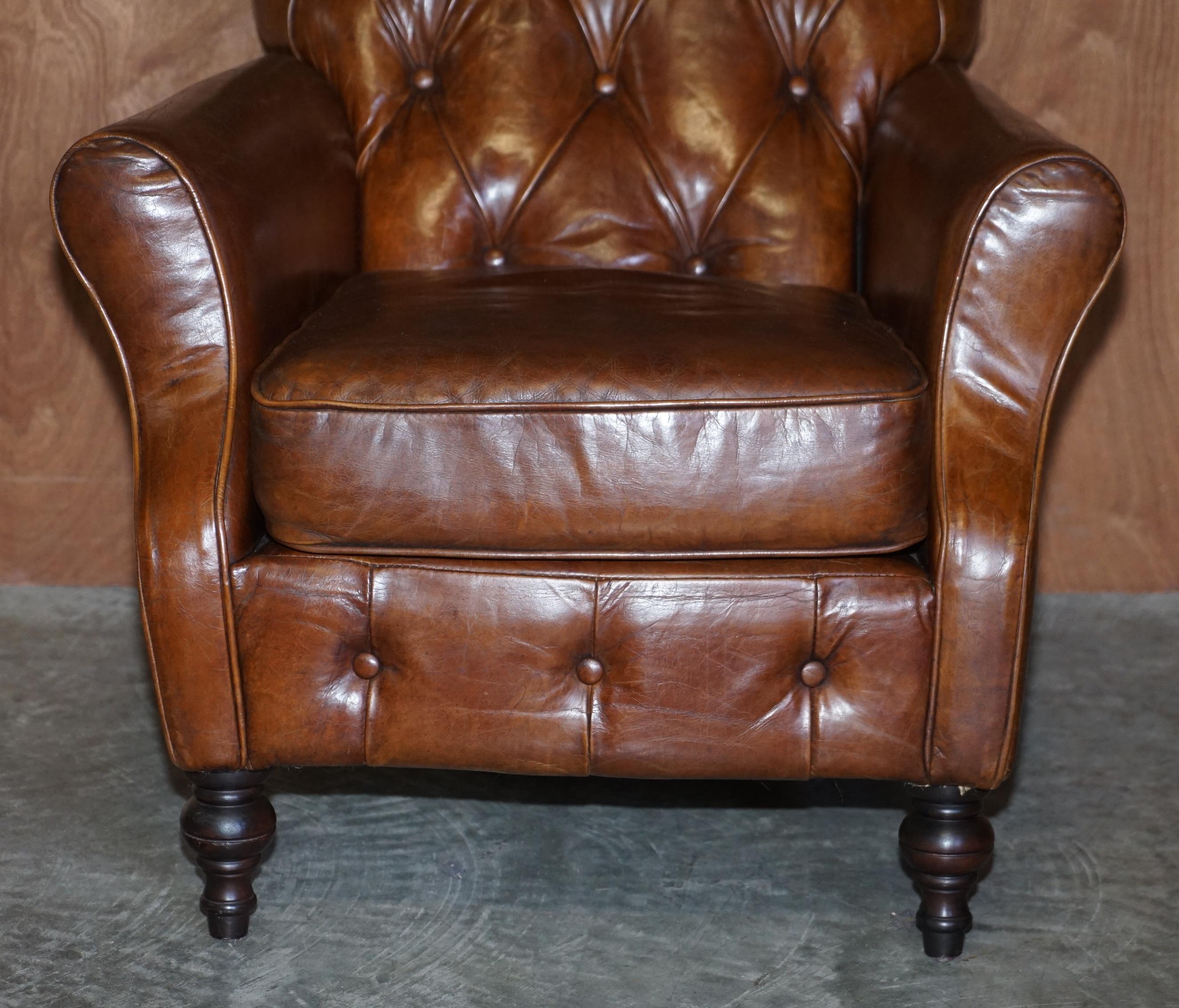 Vintage Heritage Aged Brown Leather Chesterfield Club Armchair Nice Tufting 4
