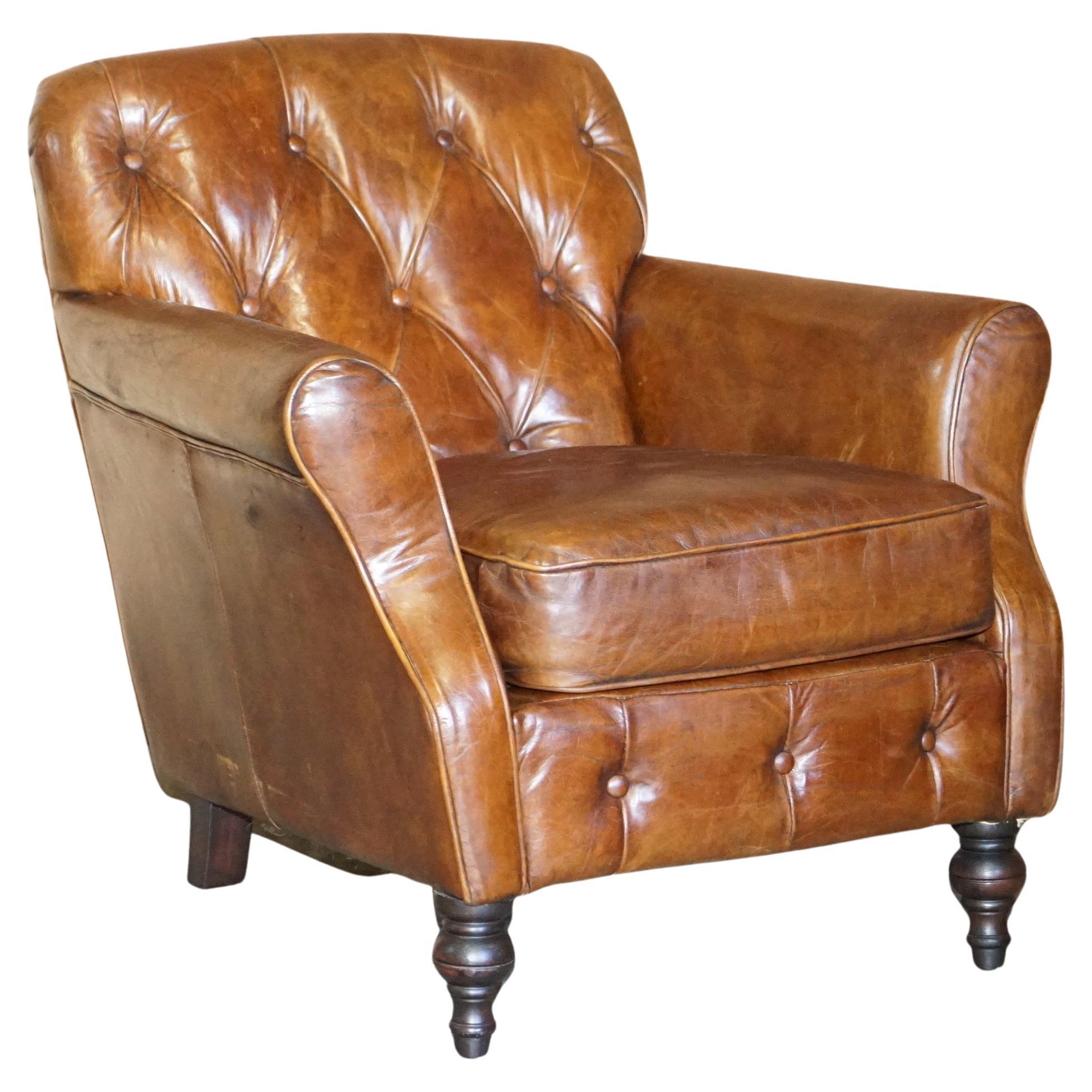 Vintage Heritage Aged Brown Leather Chesterfield Club Armchair Nice Tufting