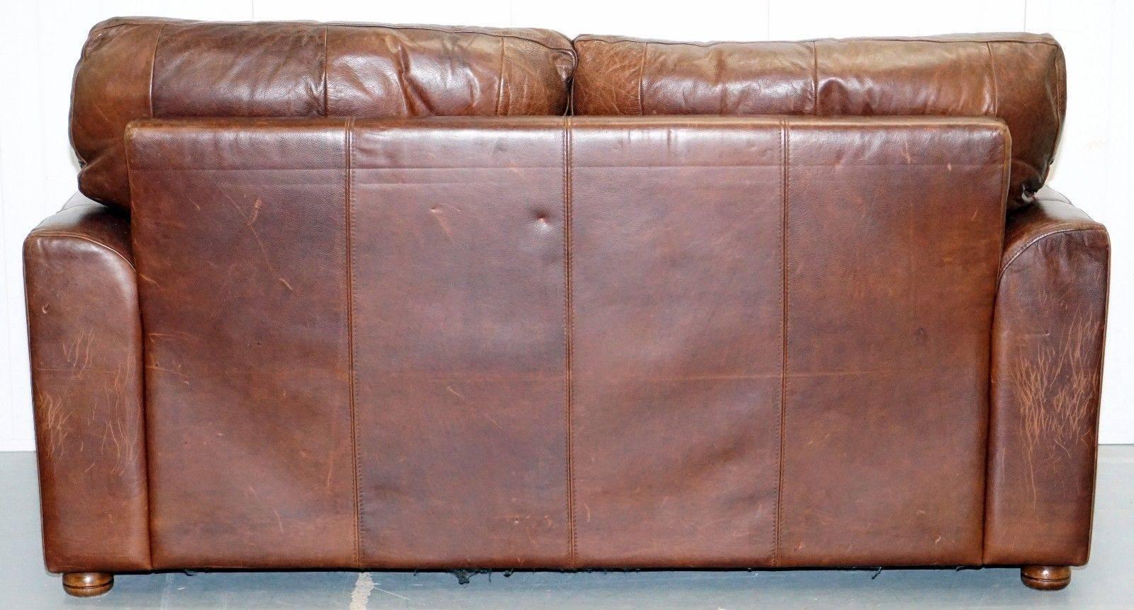 Vintage Heritage Aged Brown Leather Halo Soho Two to Three-Seat Sofa 1