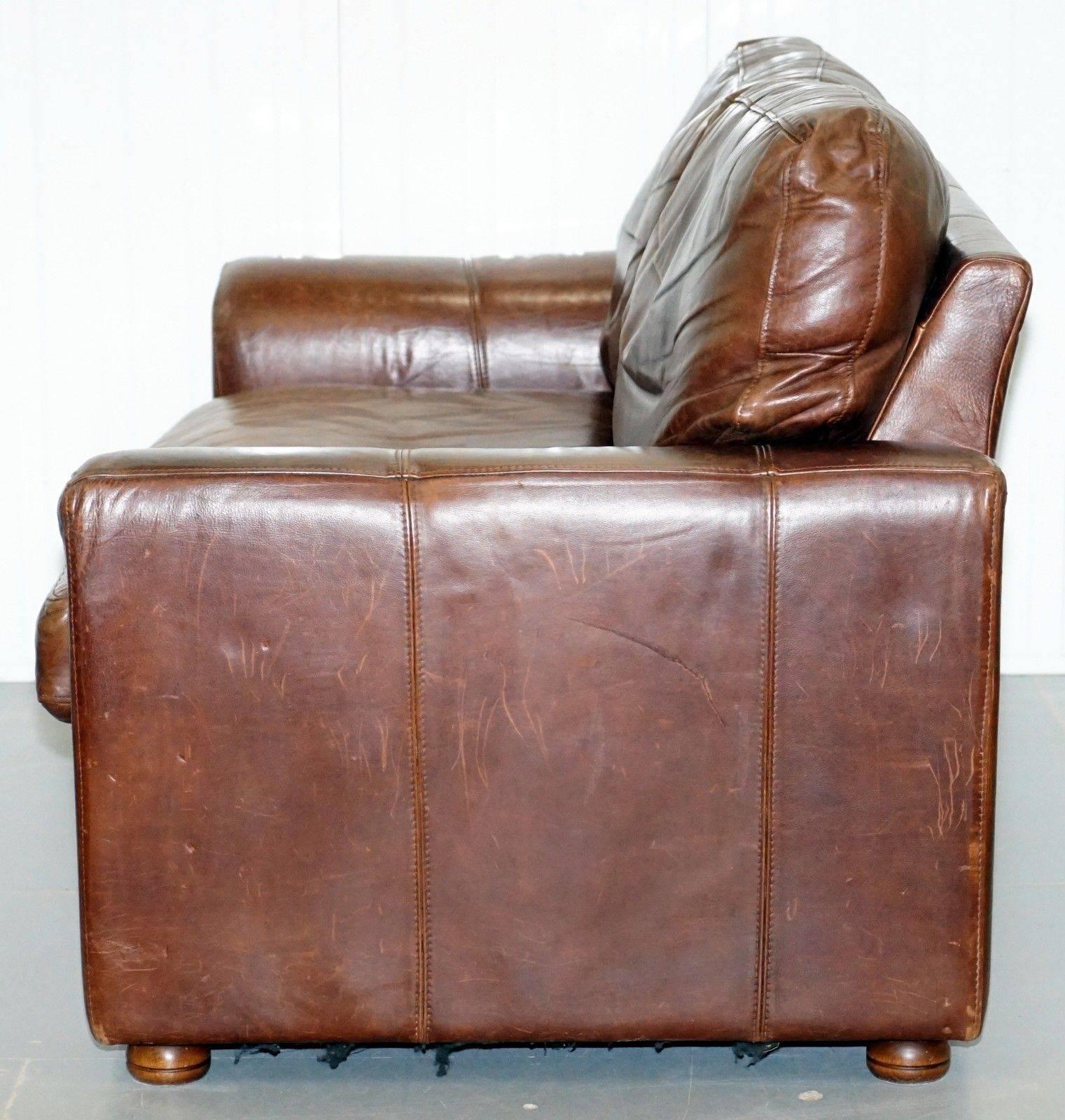 Vintage Heritage Aged Brown Leather Halo Soho Two to Three-Seat Sofa 2