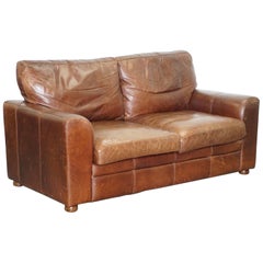 Vintage Heritage Aged Brown Leather Halo Soho Two to Three-Seat Sofa