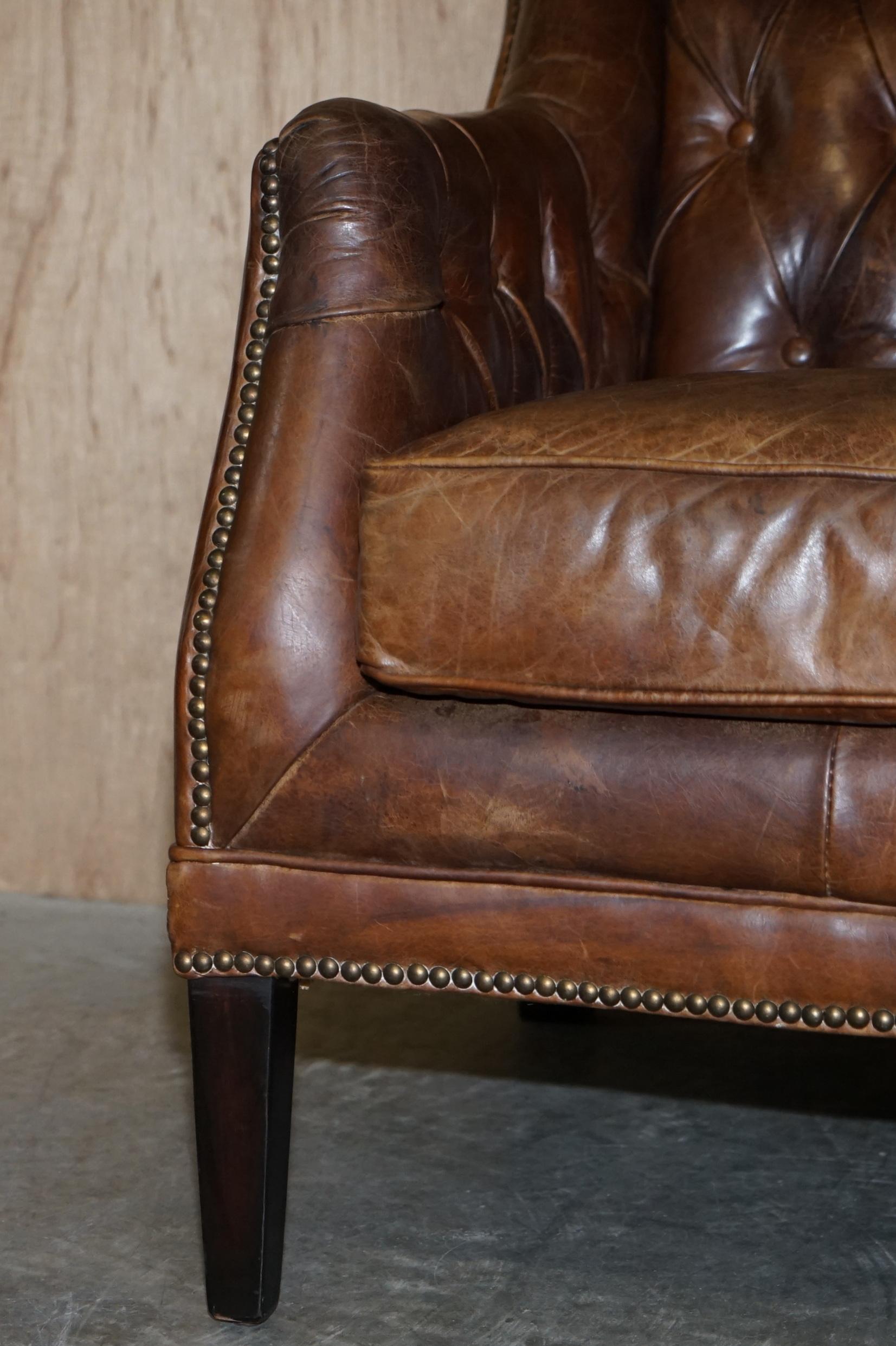 Vintage Heritage Aged Brown Leather Hand Dyed Chesterfield Small Two Seat Sofa 3