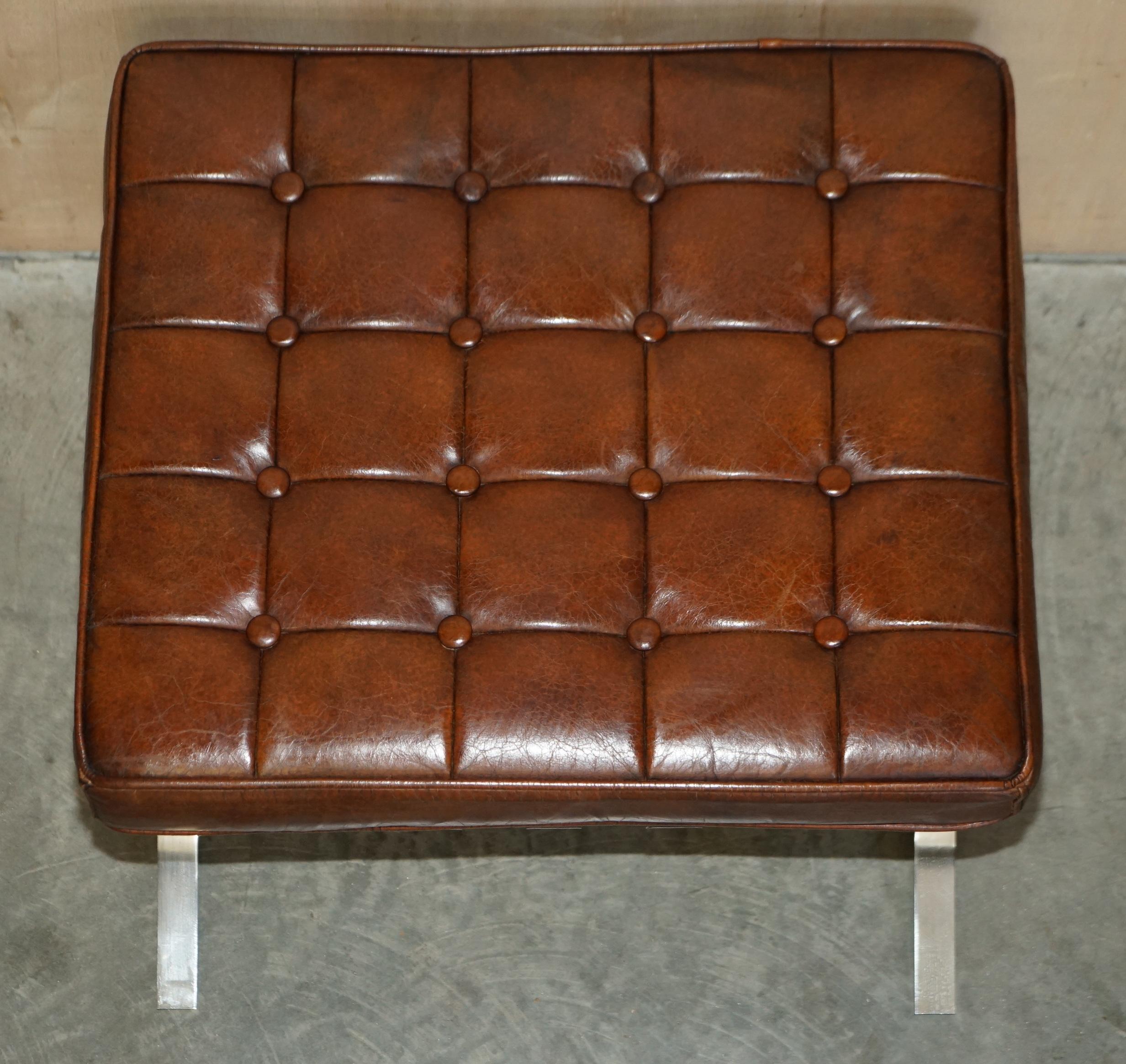 Vintage Heritage Aged Cigar Brown Leather Barcelona Style Chair & Footstool 10