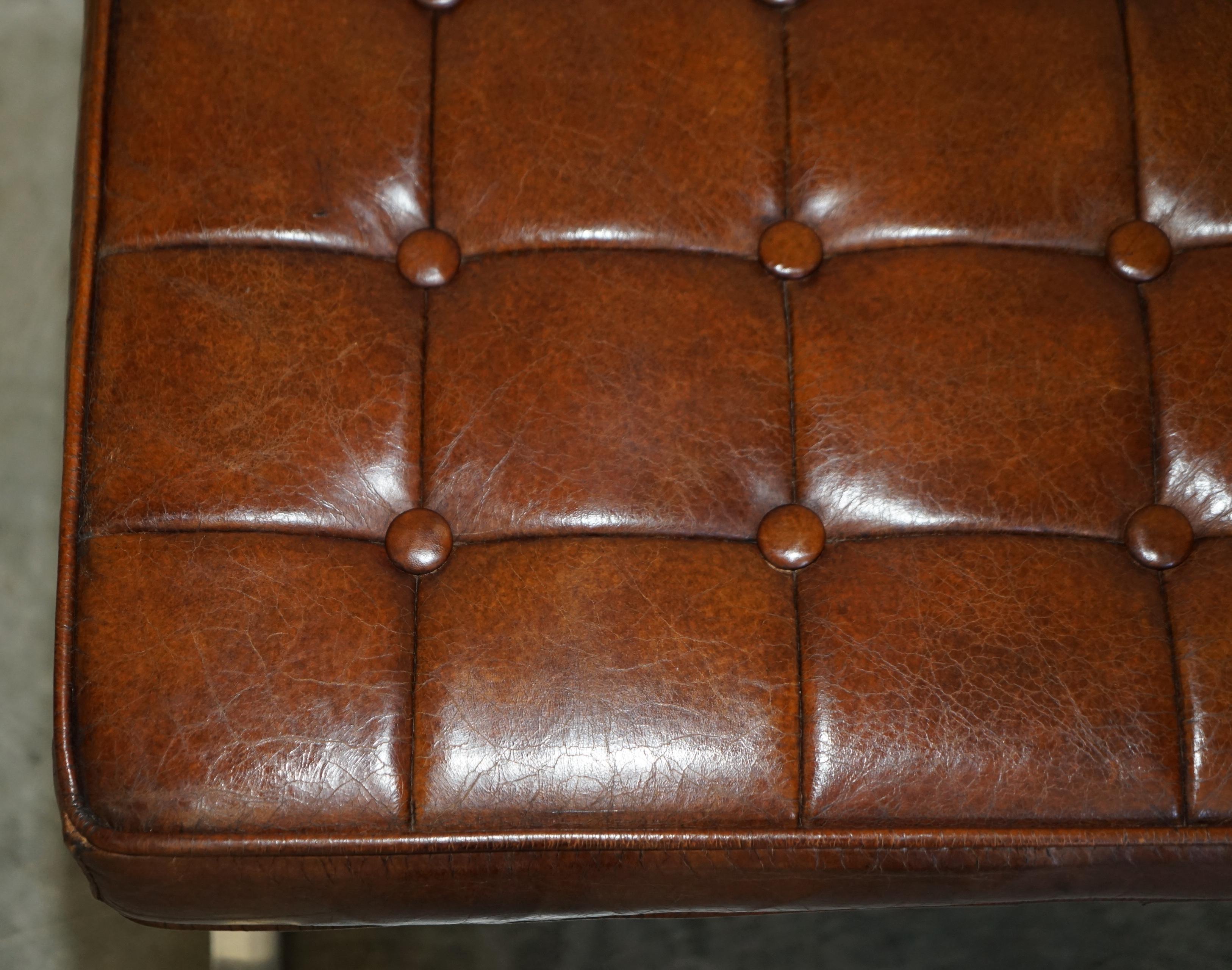 Vintage Heritage Aged Cigar Brown Leather Barcelona Style Chair & Footstool 12