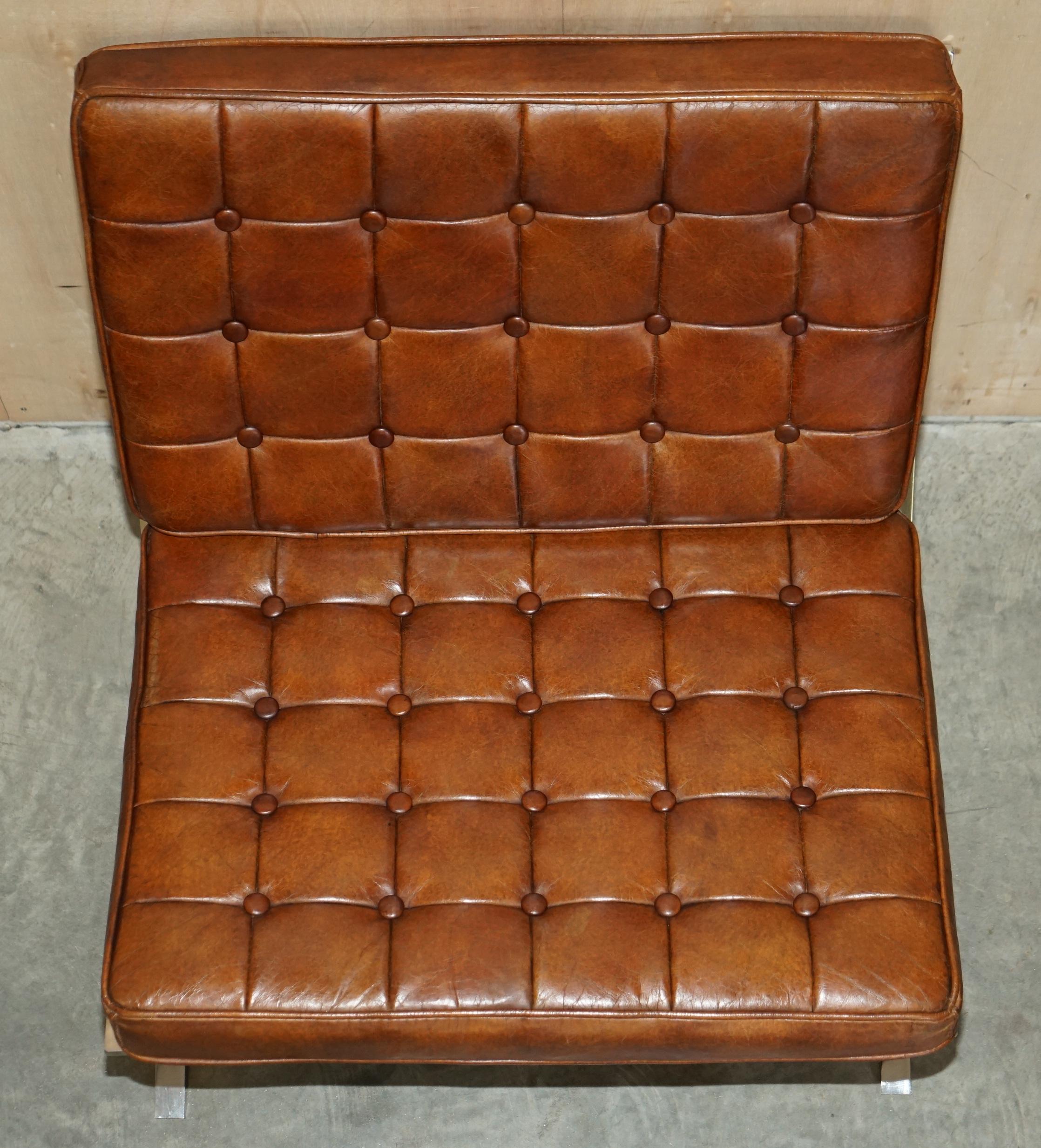 Vintage Heritage Aged Cigar Brown Leather Barcelona Style Chair & Footstool 3