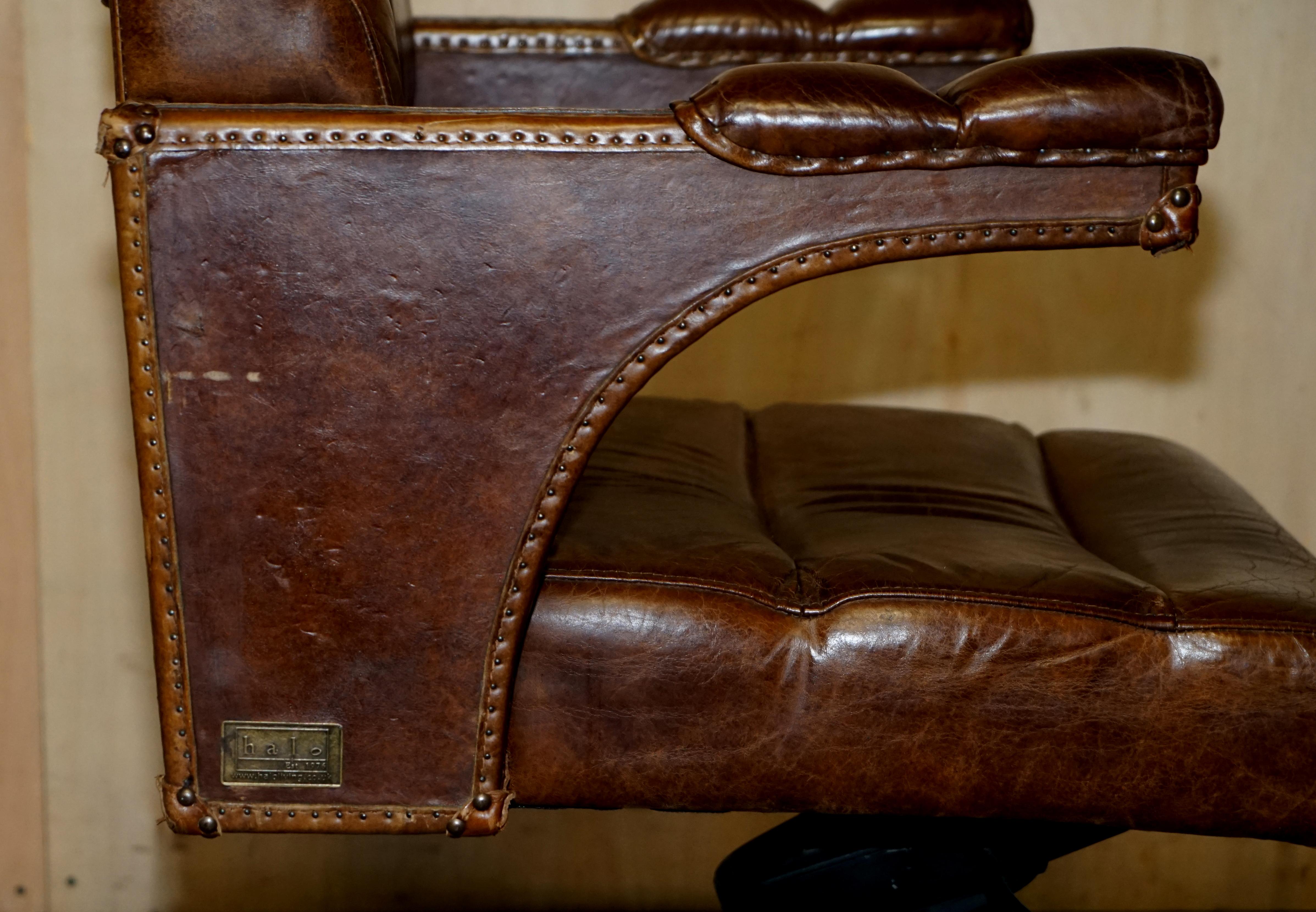 Vintage Heritage Aged Saddle Brown Leather Halo Swivel Office Captains Armchair 6