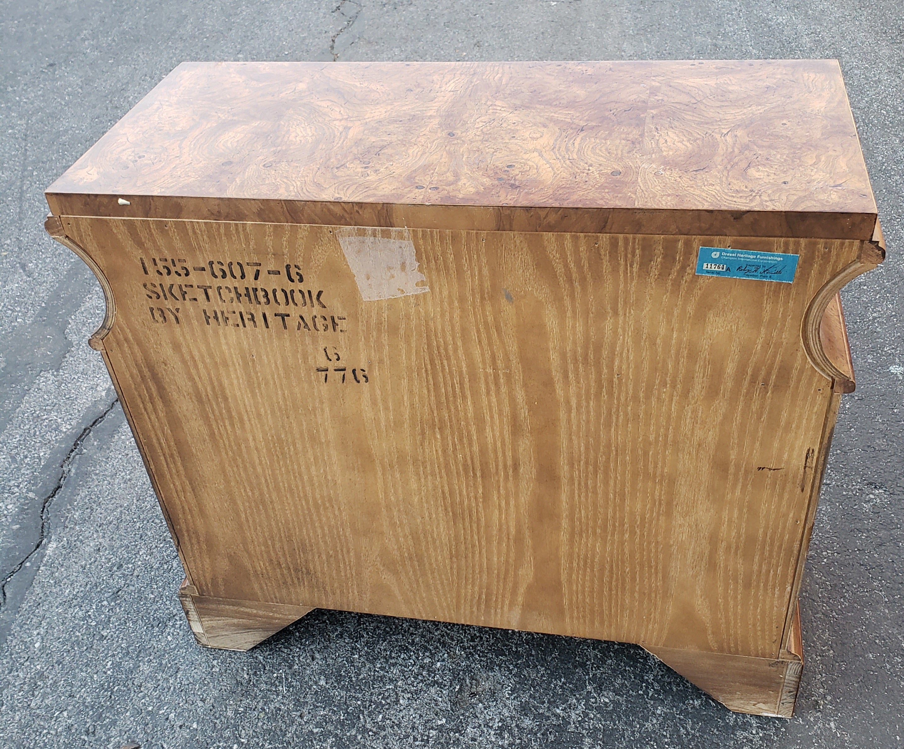 Brass Vintage Heritage Asian Inspired Walnut Burl Cabinet, circa 1960s For Sale