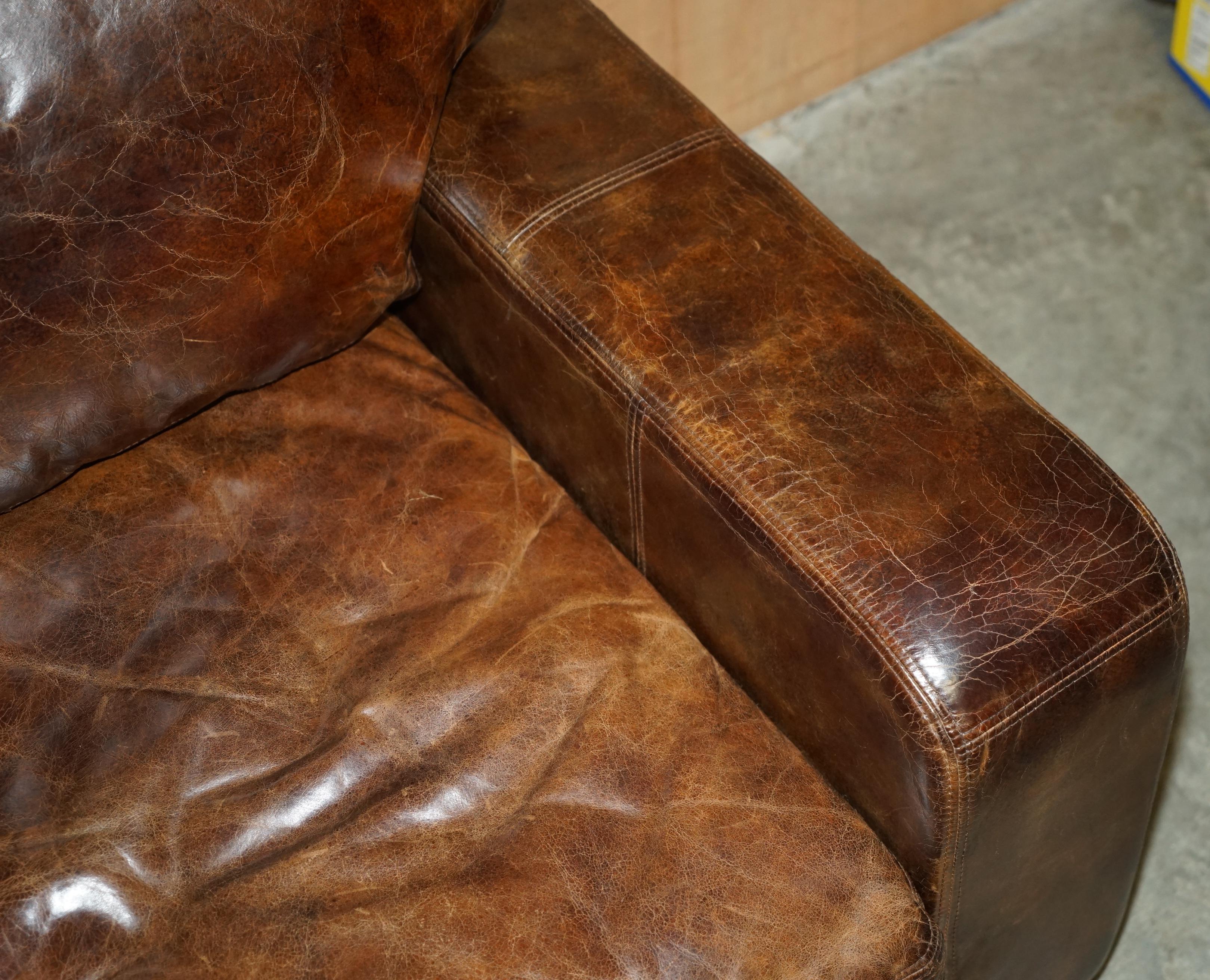 ViNTAGE HERITAGE BIKER SOFÁ DE CUERO MARRÓN HALO SOHO QUE FORMA PARTE DE UNA SUITE en venta 3