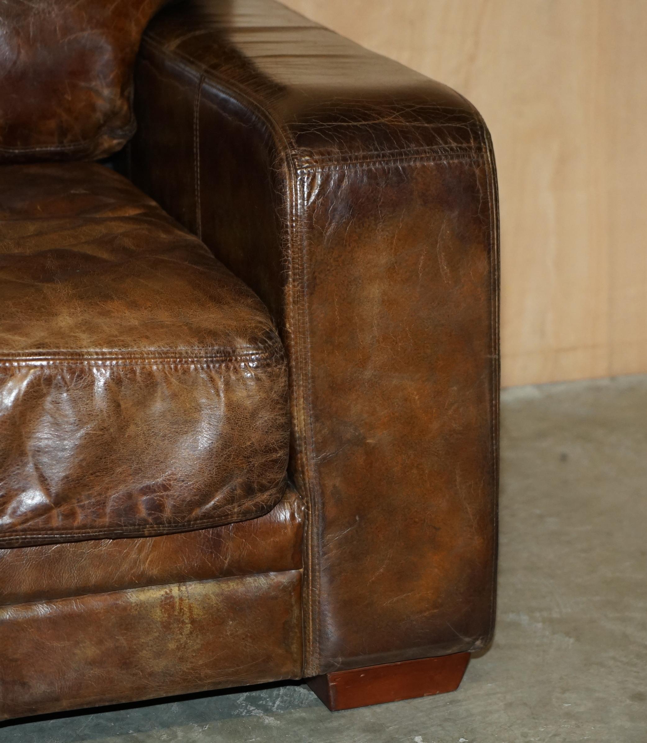 ViNTAGE HERITAGE BIKER SOFÁ DE CUERO MARRÓN HALO SOHO QUE FORMA PARTE DE UNA SUITE en venta 4