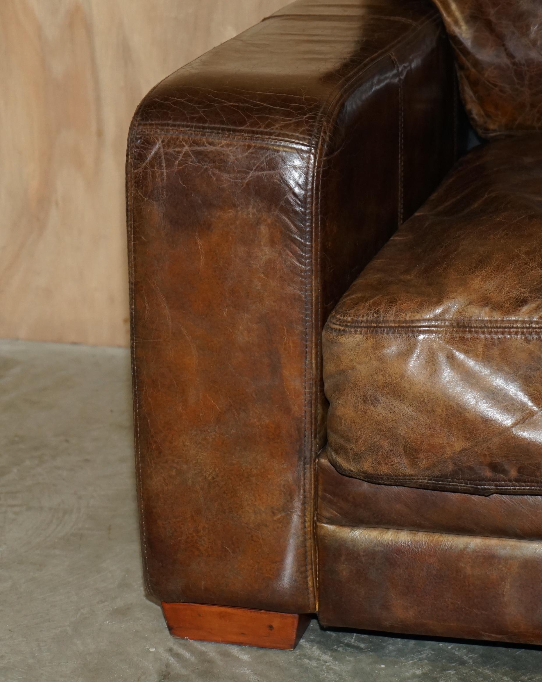 ViNTAGE HERITAGE BIKER SOFÁ DE CUERO MARRÓN HALO SOHO QUE FORMA PARTE DE UNA SUITE en venta 5