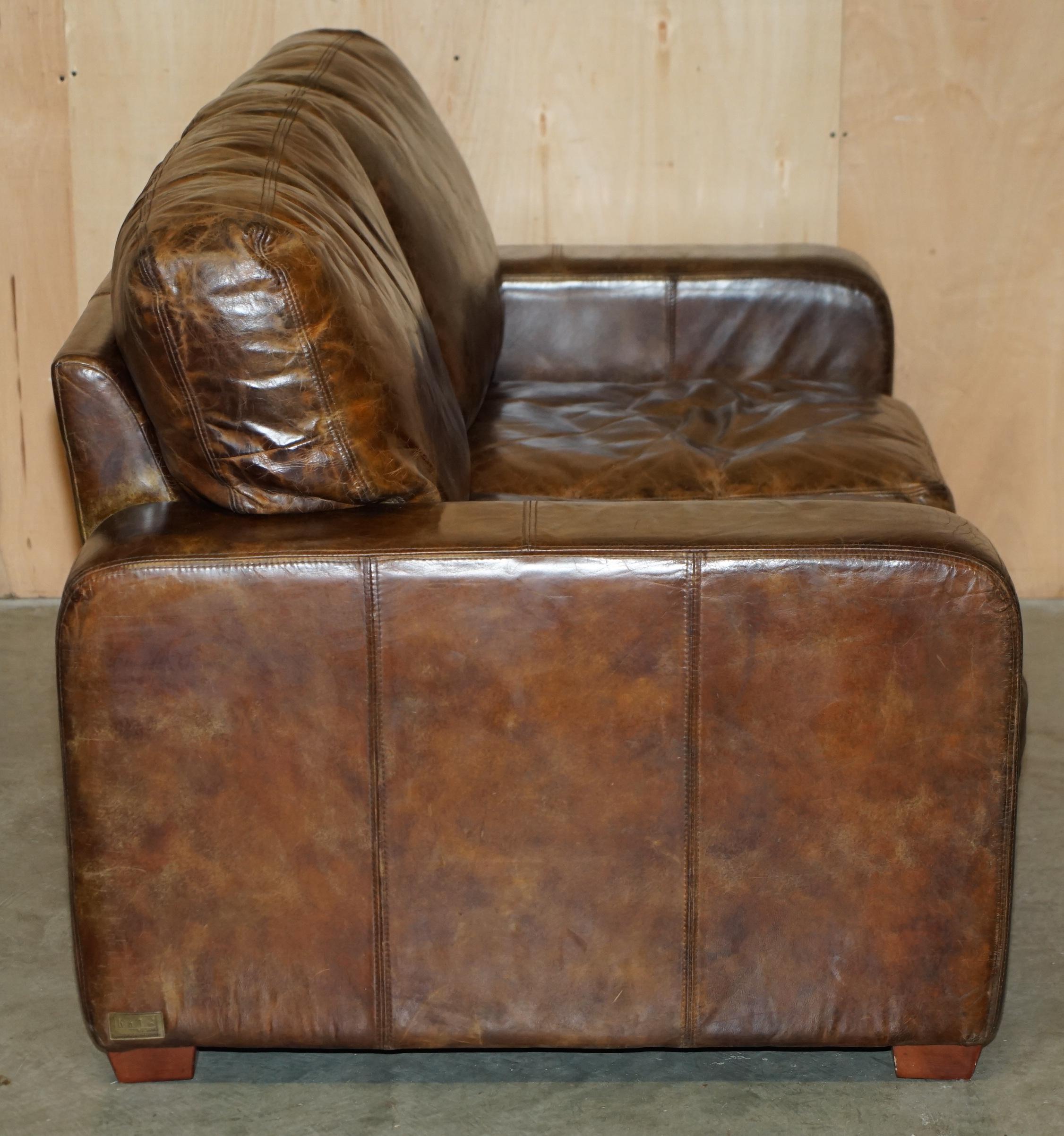 ViNTAGE HERITAGE BIKER SOFÁ DE CUERO MARRÓN HALO SOHO QUE FORMA PARTE DE UNA SUITE en venta 6