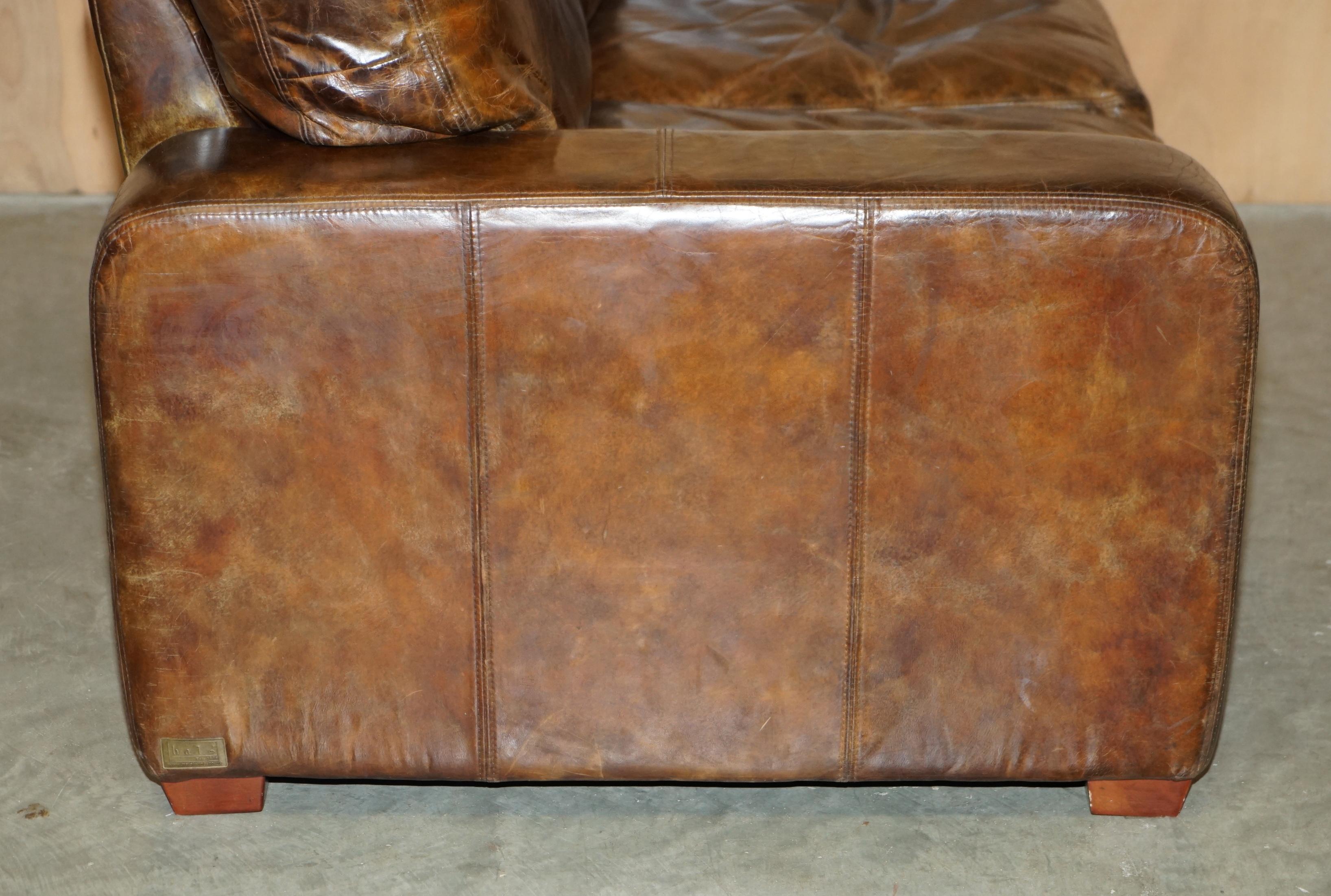 ViNTAGE HERITAGE BIKER SOFÁ DE CUERO MARRÓN HALO SOHO QUE FORMA PARTE DE UNA SUITE en venta 7