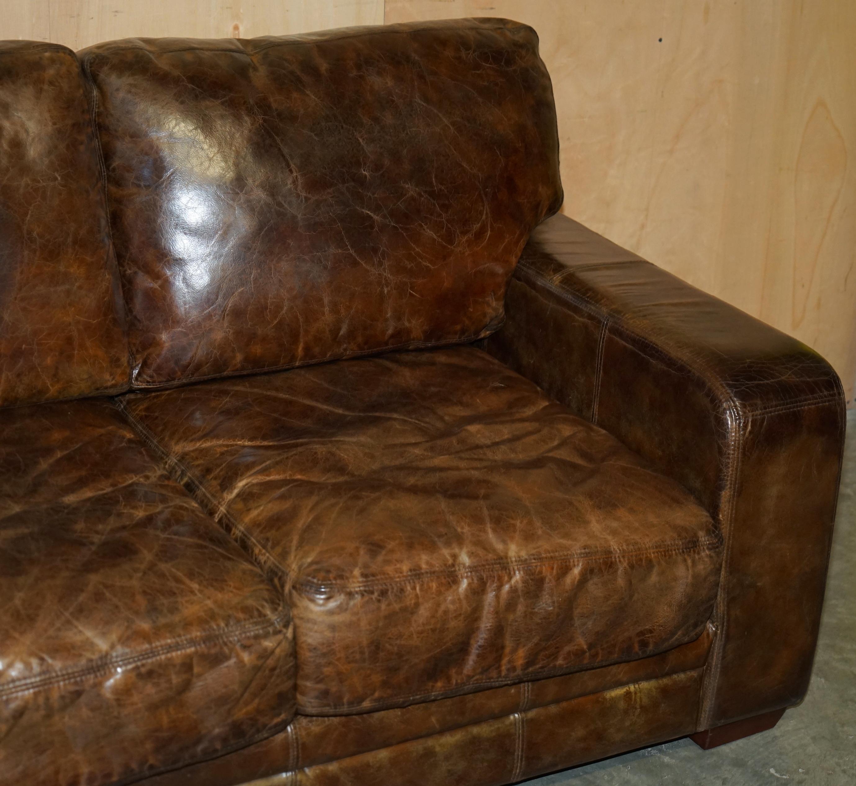 ViNTAGE HERITAGE BIKER SOFÁ DE CUERO MARRÓN HALO SOHO QUE FORMA PARTE DE UNA SUITE Inglés en venta