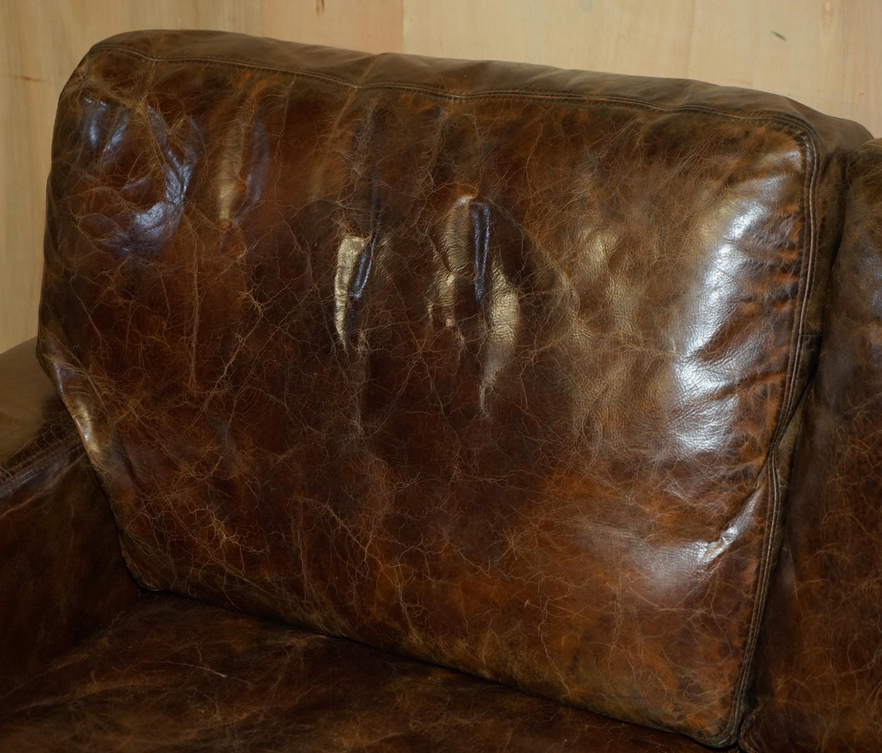 ViNTAGE HERITAGE BIKER SOFÁ DE CUERO MARRÓN HALO SOHO QUE FORMA PARTE DE UNA SUITE Hecho a mano en venta