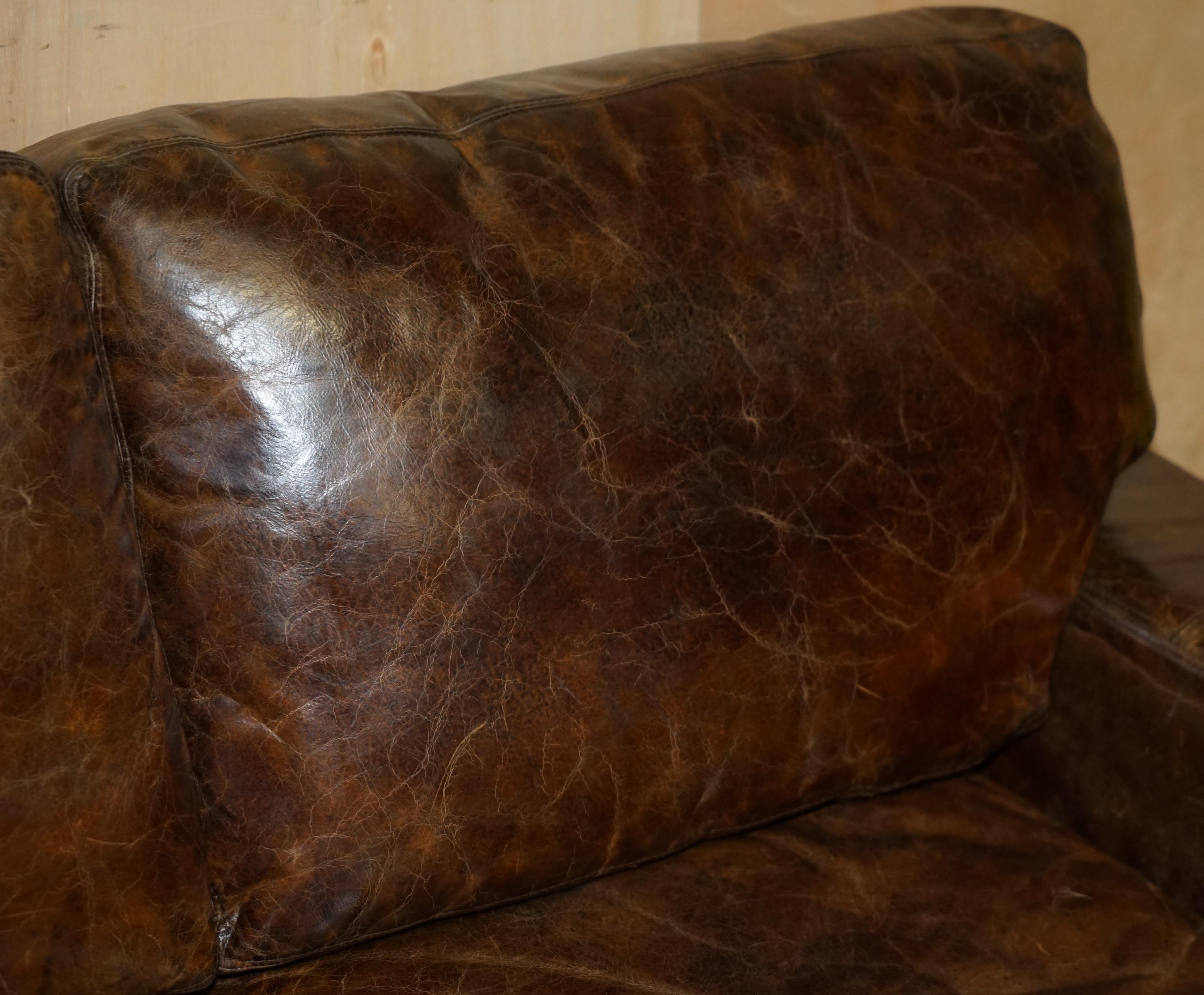 ViNTAGE HERITAGE BIKER SOFÁ DE CUERO MARRÓN HALO SOHO QUE FORMA PARTE DE UNA SUITE en Bueno estado para la venta en West Sussex, Pulborough