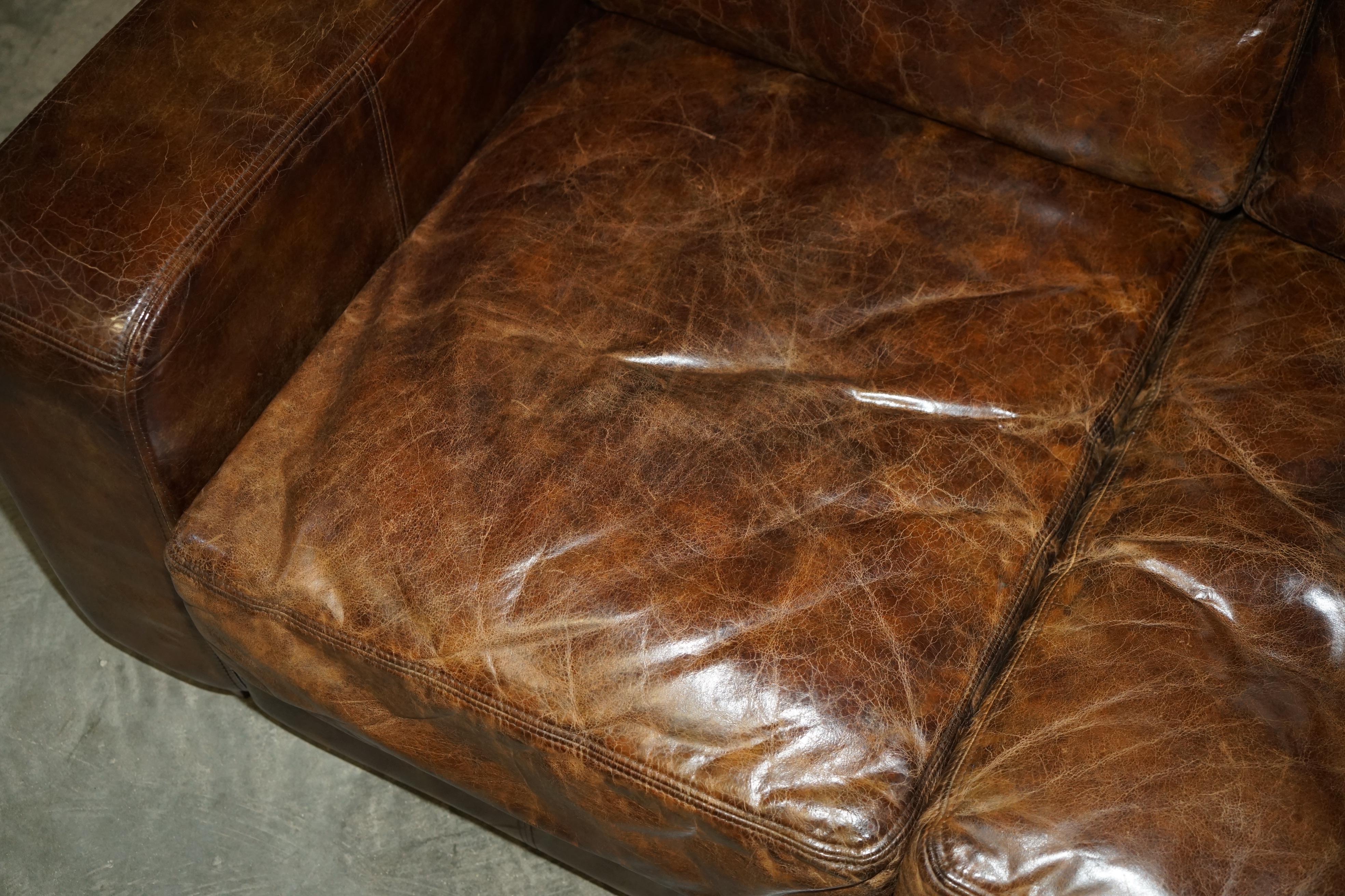 ViNTAGE HERITAGE BIKER SOFÁ DE CUERO MARRÓN HALO SOHO QUE FORMA PARTE DE UNA SUITE en venta 1