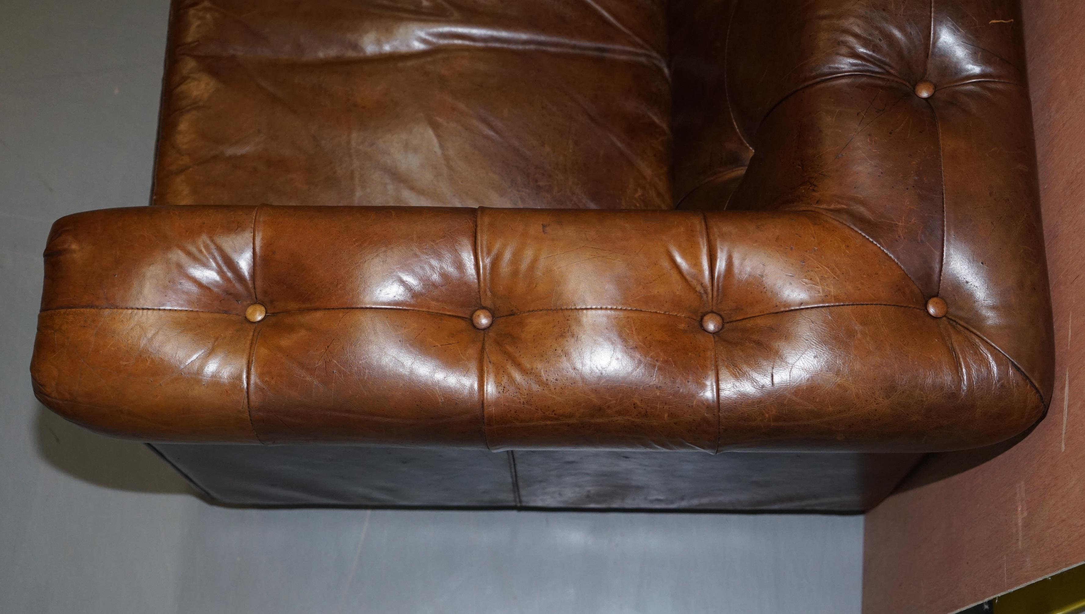Vintage Heritage Brown Biker Tan Leather 2-3-Seat Sofa Chesterfield Tufting 5