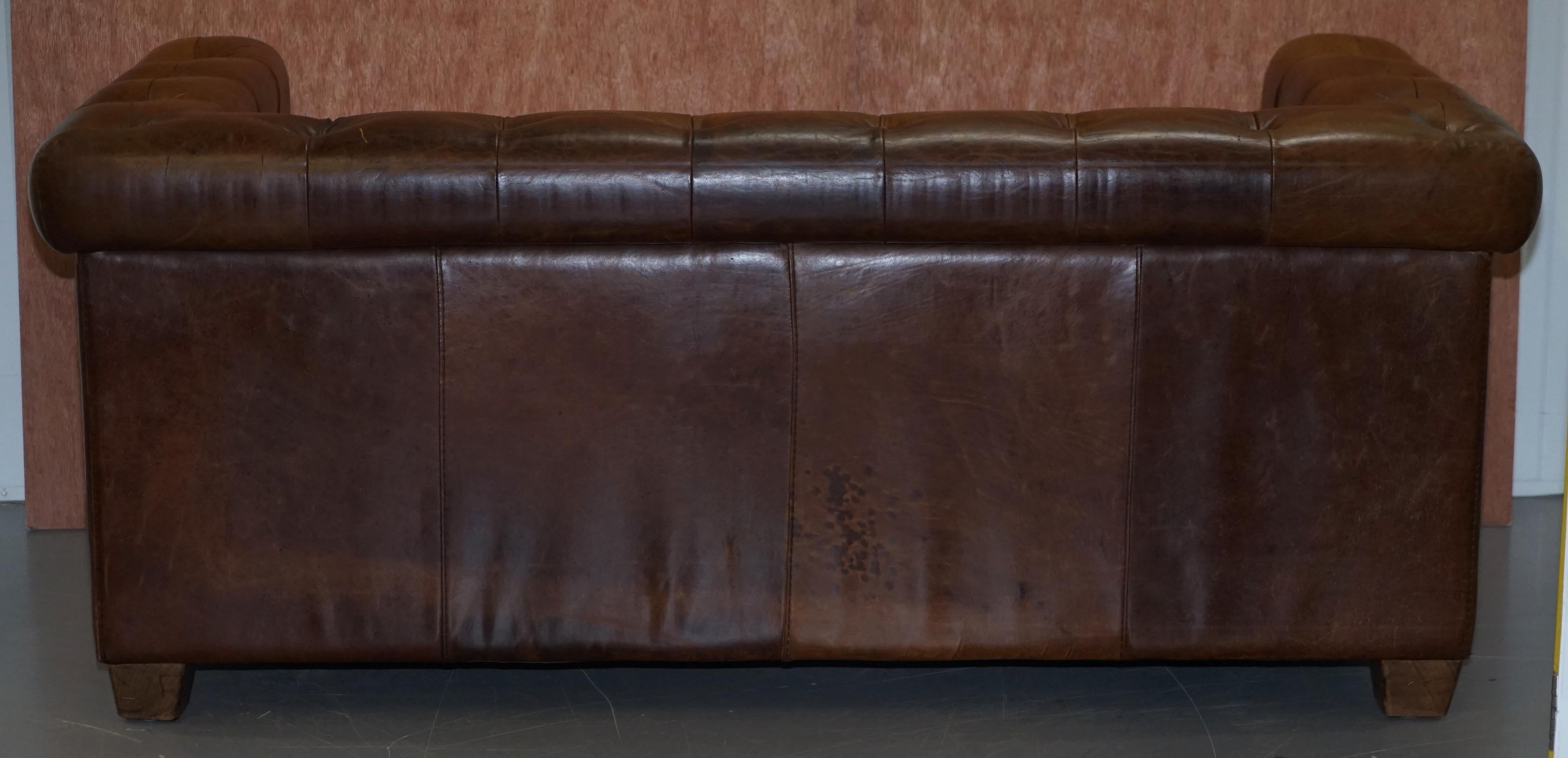 Vintage Heritage Brown Biker Tan Leather 2-3-Seat Sofa Chesterfield Tufting 11